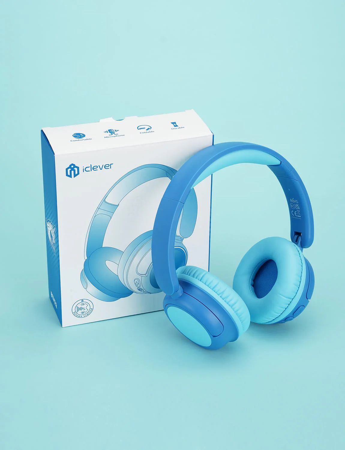 iClever BTH22 Kids Bluetooth Headphones, 60H Play Time, 74/85 dBA Safe Volume, Bluetooth 5.4, USB C, Over Ear Kids Headphones Wireless with Mic AUX Cord for iPad/Tablet/Travel/School, Blue - Image 10