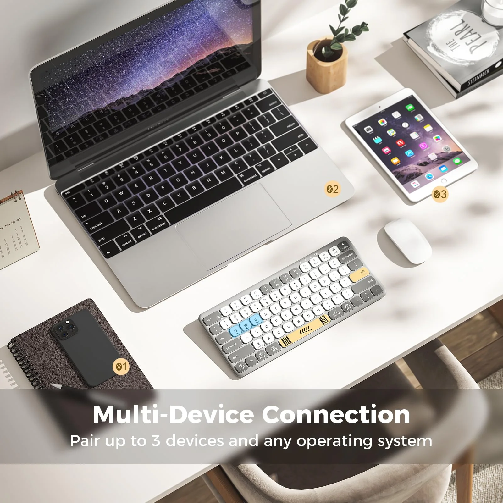 iClever Compact Keyboard, BK50 Bluetooth Keyboard for iPad, Colorful iPad Keyboard, Portable and Ultra Slim Design, Sync to 3 Devices, with Large Keycap for iPhone, Laptop, Tablet, Windows - Image 2