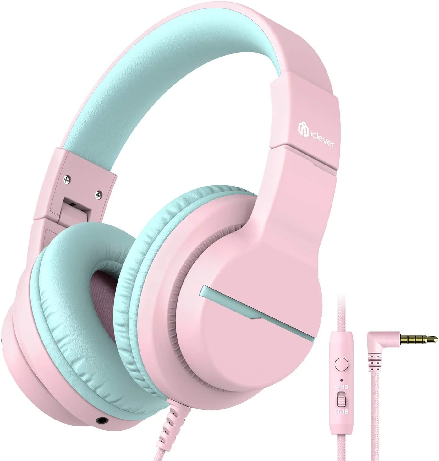 iClever HS19 Kids Headphones with Microphone for School, Volume Limiter 85/94dB, Over-Ear Girls Boys Headphones for Kids with Shareport, Foldable Wired Headphones for iPad/Travel (Pink) Pink M
