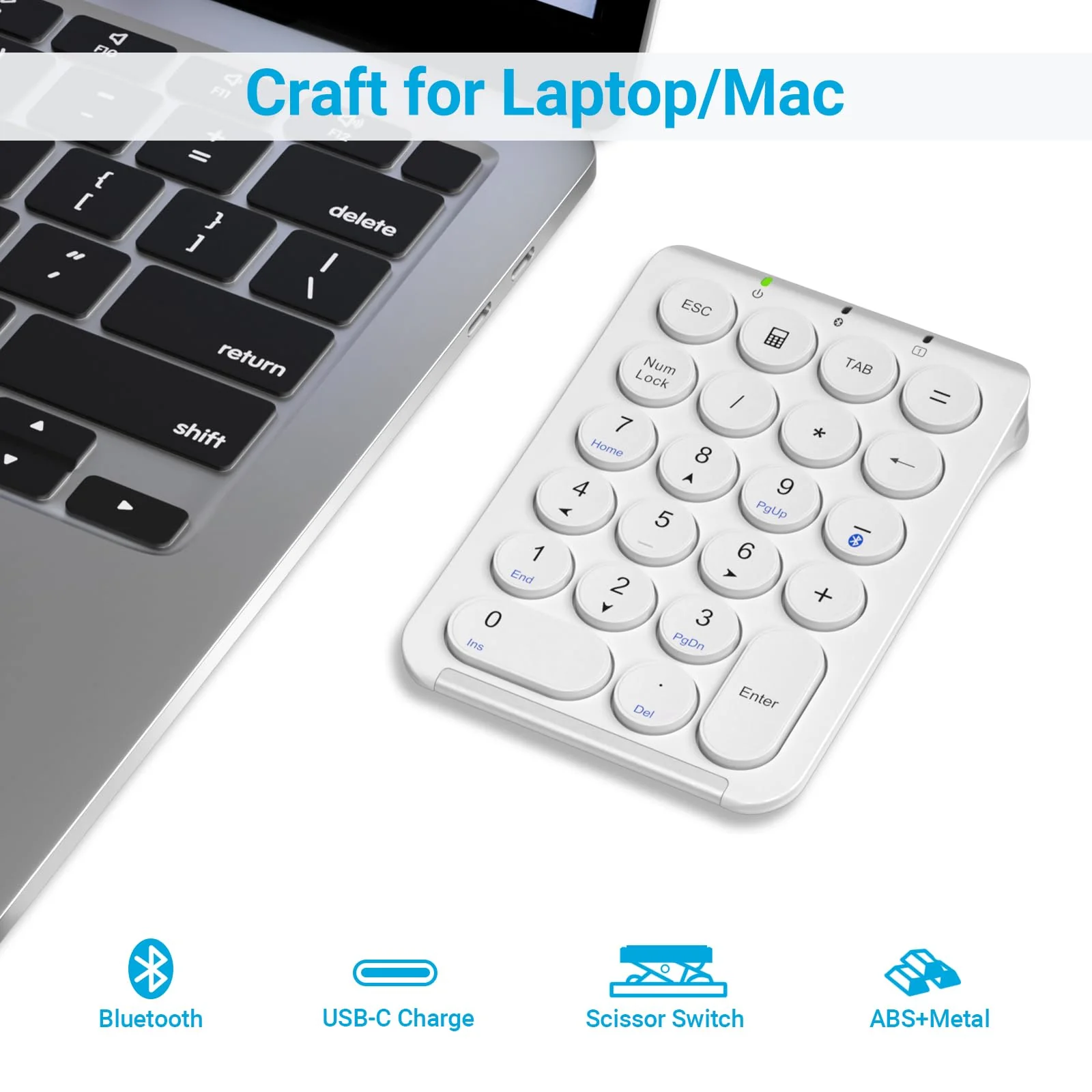 iClever Number Pad, KP08 Bluetooth Number Pad, Ultra Slim and Lightweight, USB-C Charge, Number Pad for Laptop, iPad, Mac, iMac, Tablet, PC Desktop - Image 2