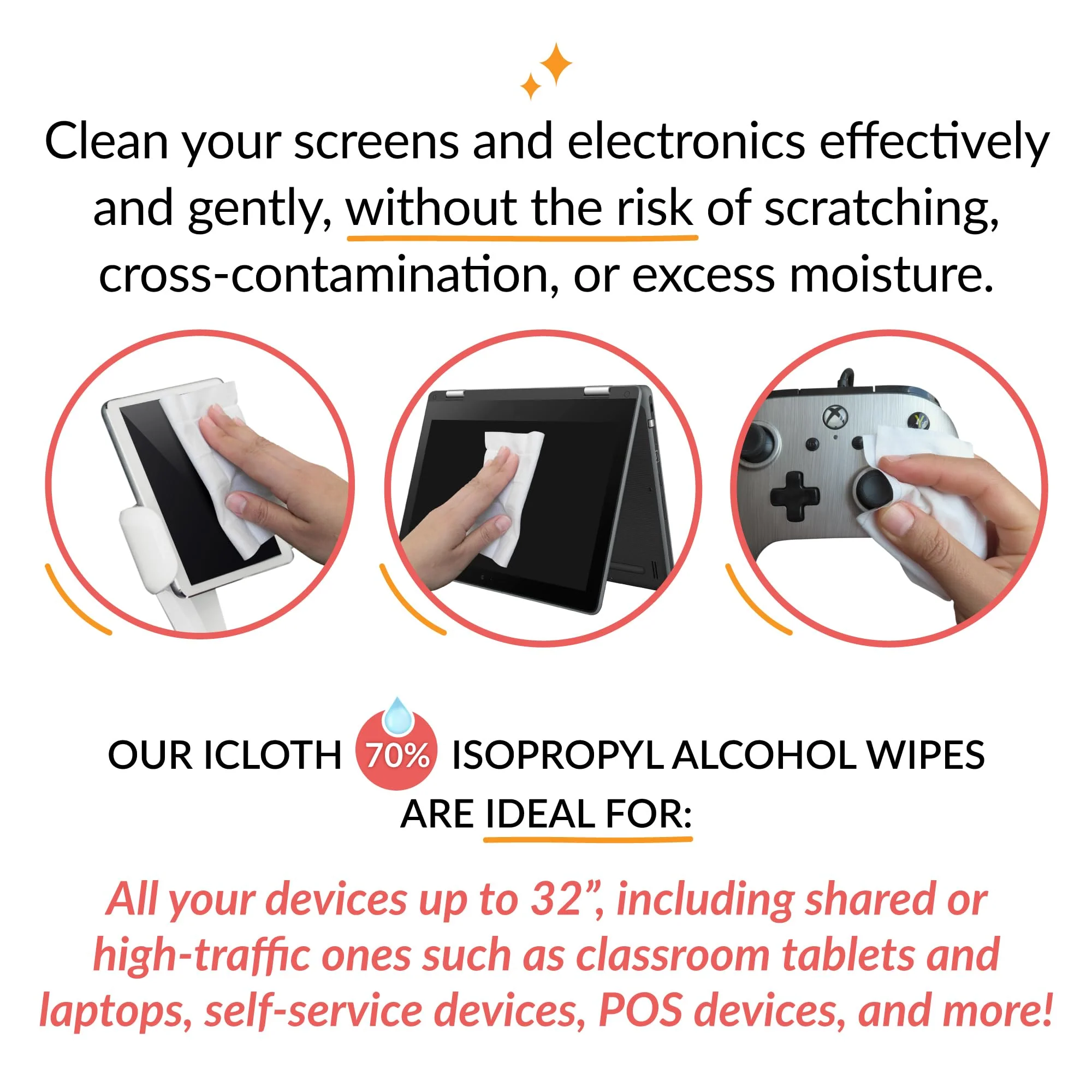 iCloth 70% Isopropyl Alcohol Large Wipes for Electronics (5x7 in) – Laptop, Computer Monitor, Phone, and Screen Cleaner – Lint-Free, Streak-Free, Scratch-Free – 50 Wipes 1 Count (Pack of 50) - Image 2