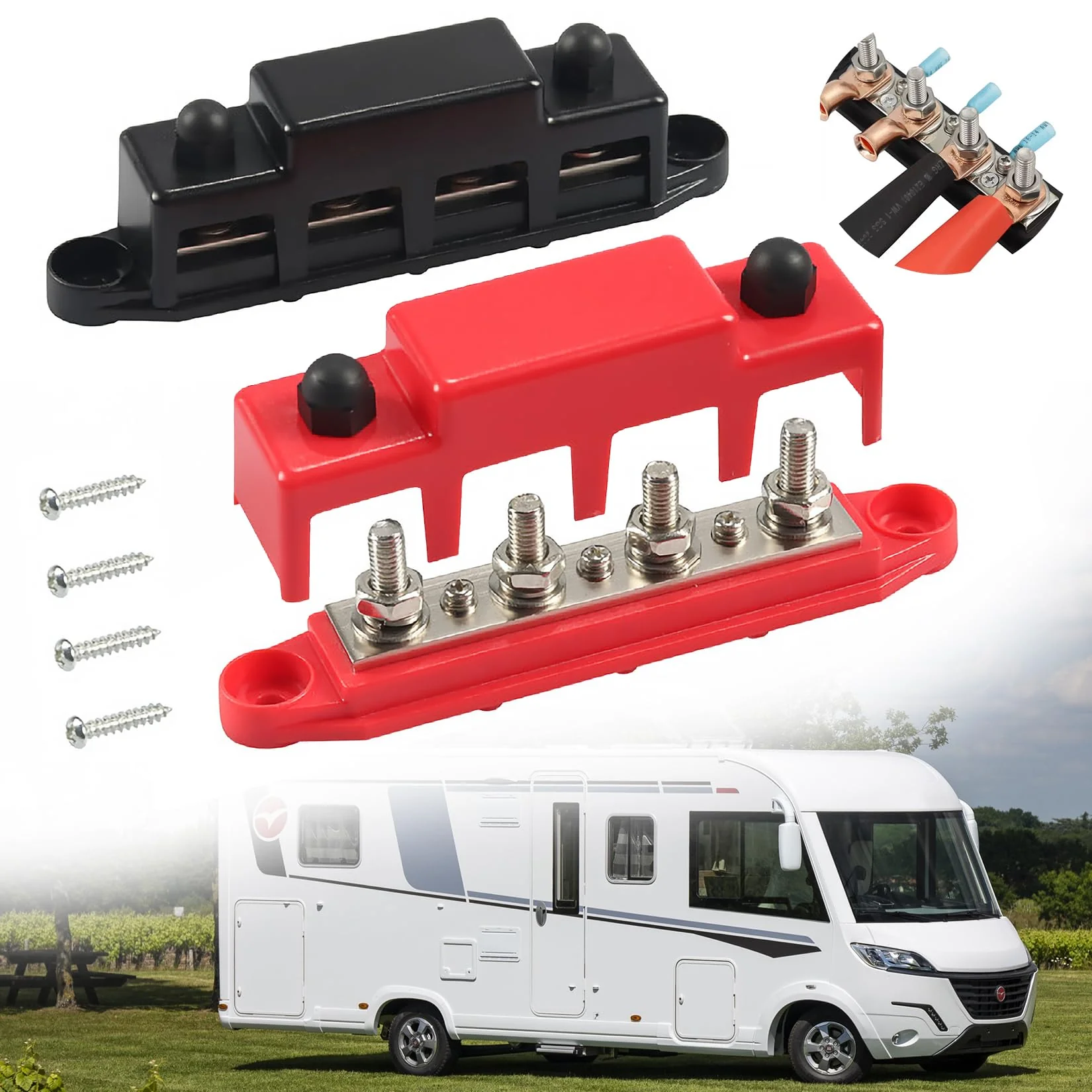 Idota Bus Bar 12 V - 48 V DC Bus Bars Distribution Block 150 A Busbar with M8 Terminal Bolts Power Rail for Car Boat Solar System