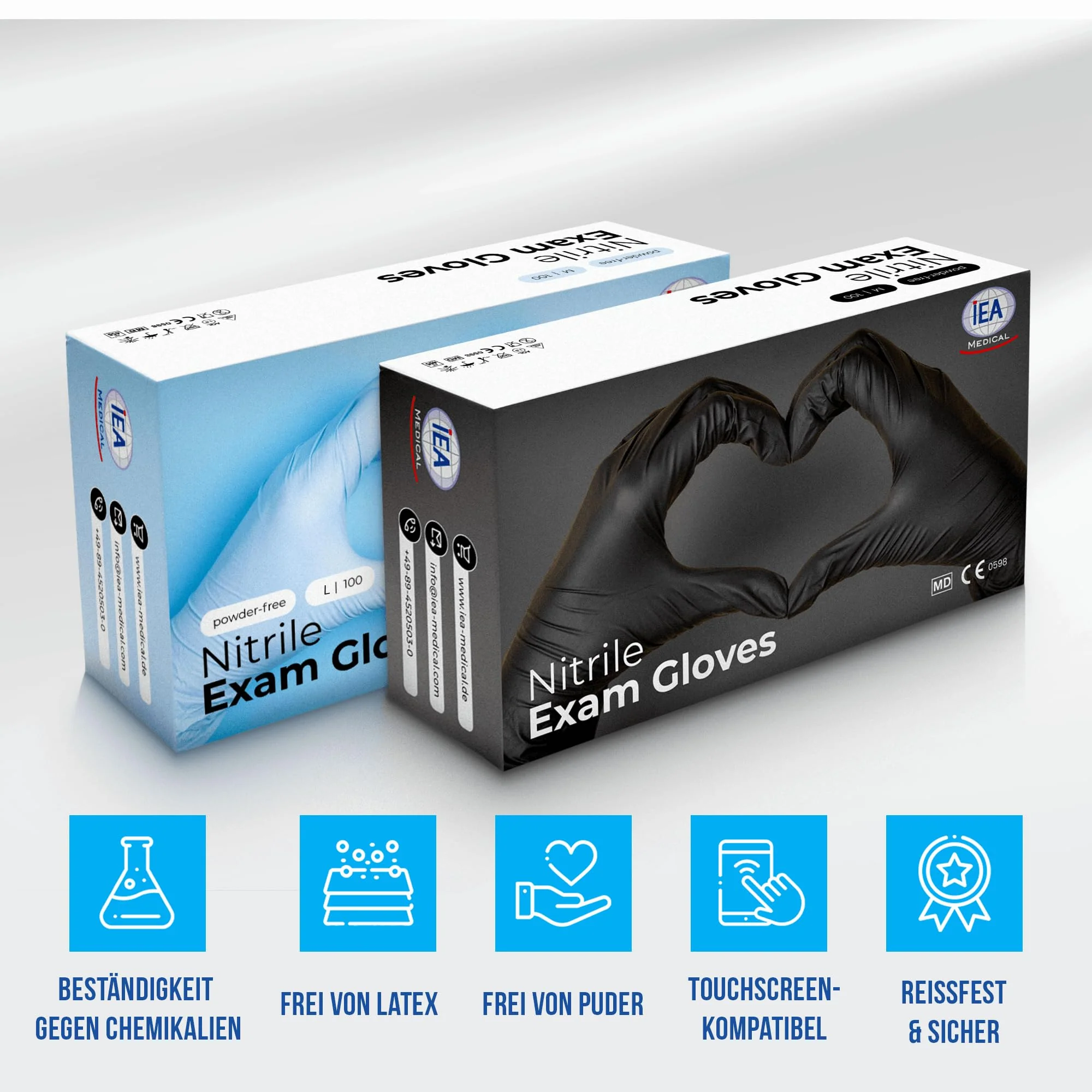 IEA Medical Nitrile Gloves, L, Blue, Pack of 100, Disposable Gloves, Tear-Resistant, Examination Gloves, Latex-Free Gloves, Disposable Gloves - Image 3