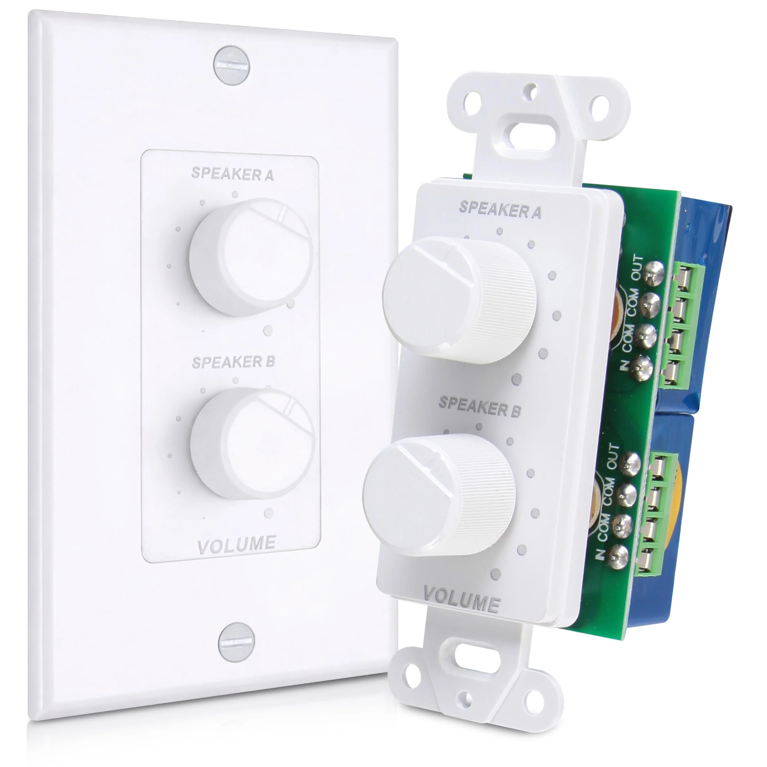 In Wall Speaker Volume Control - Home Audio Smart 2-Channel A/B Dual Channel Speakers Controller Selector Pod Box - Rotary Knob Fader Control Up to (2) Pair of Indoor or Outdoor Speakers - Pyle PVCD15 Standard