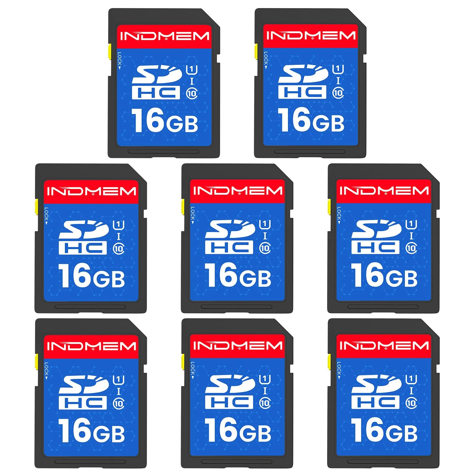INDMEM SD Card 16GB, 8 Packs Class 10 16GB Flash Memory Card MLC Standard Secure Digital Cards Camera Card 16GB(8pcs)