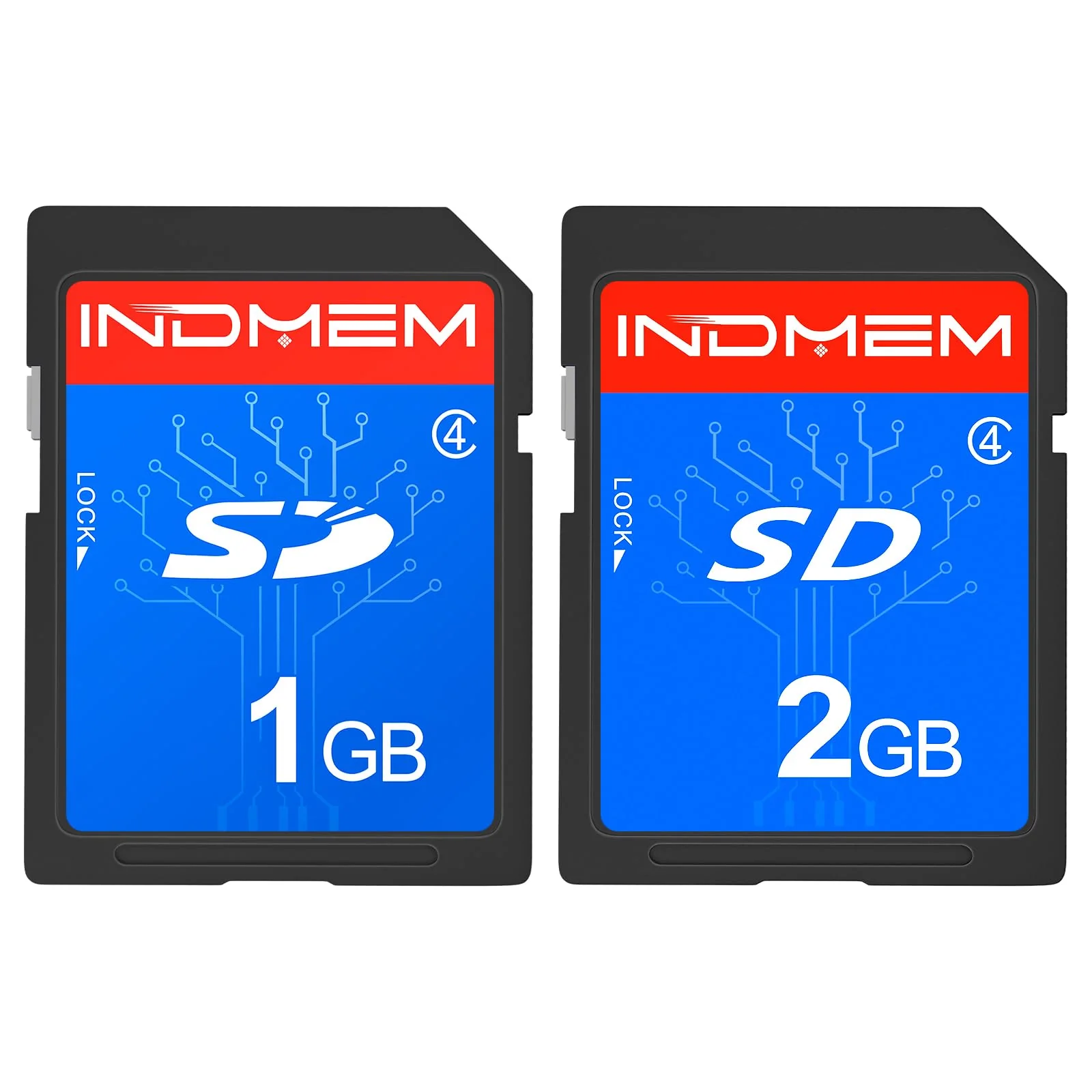 INDMEM SD Card 1GB + 2GB, Class 4 Flash Memory Card 2G SLC Standard Secure Digital Cards
