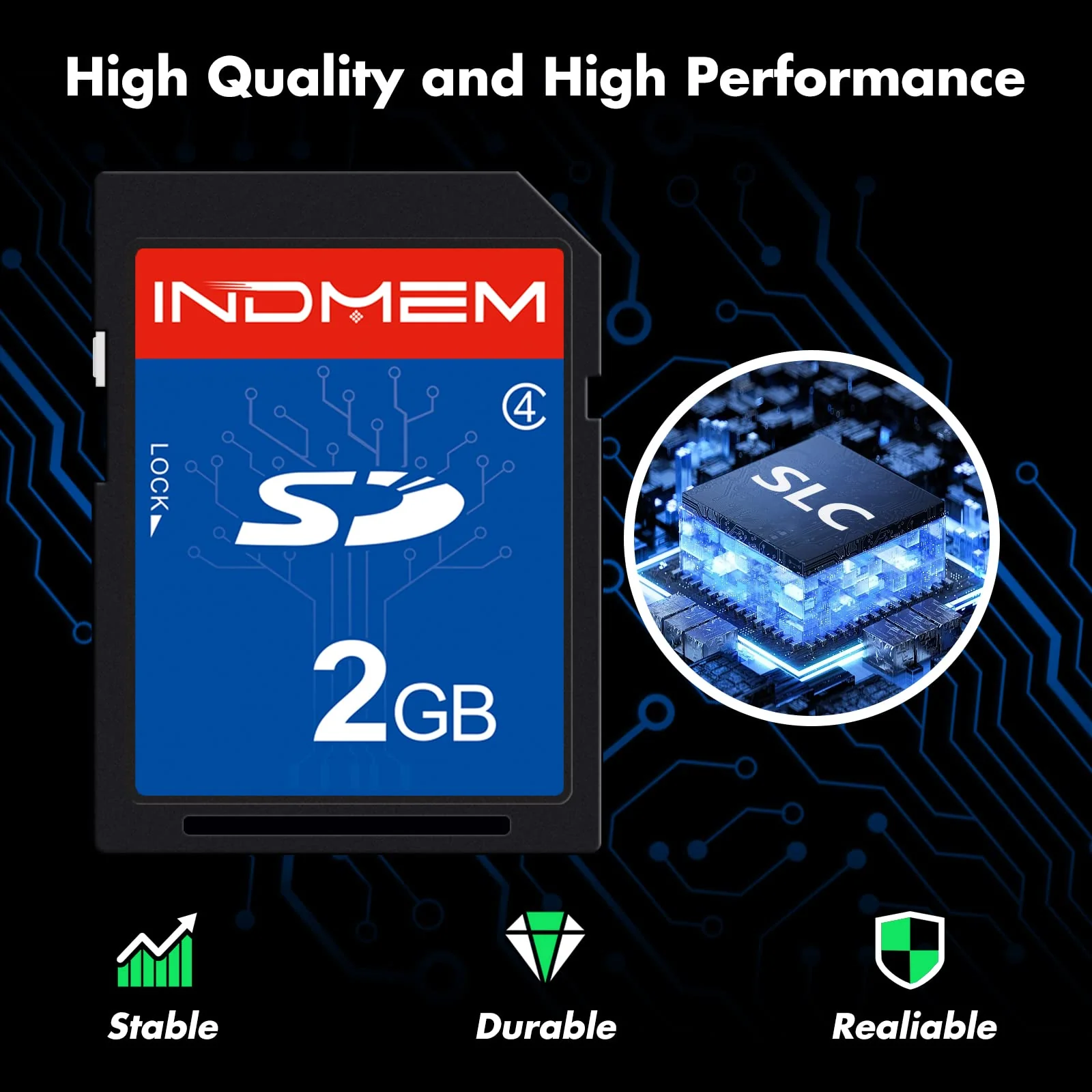 INDMEM SD Card 2GB Class 4 Flash Memory Card 2G SLC Stanard Secure Digital Cards (1PC) 1PC - Image 2