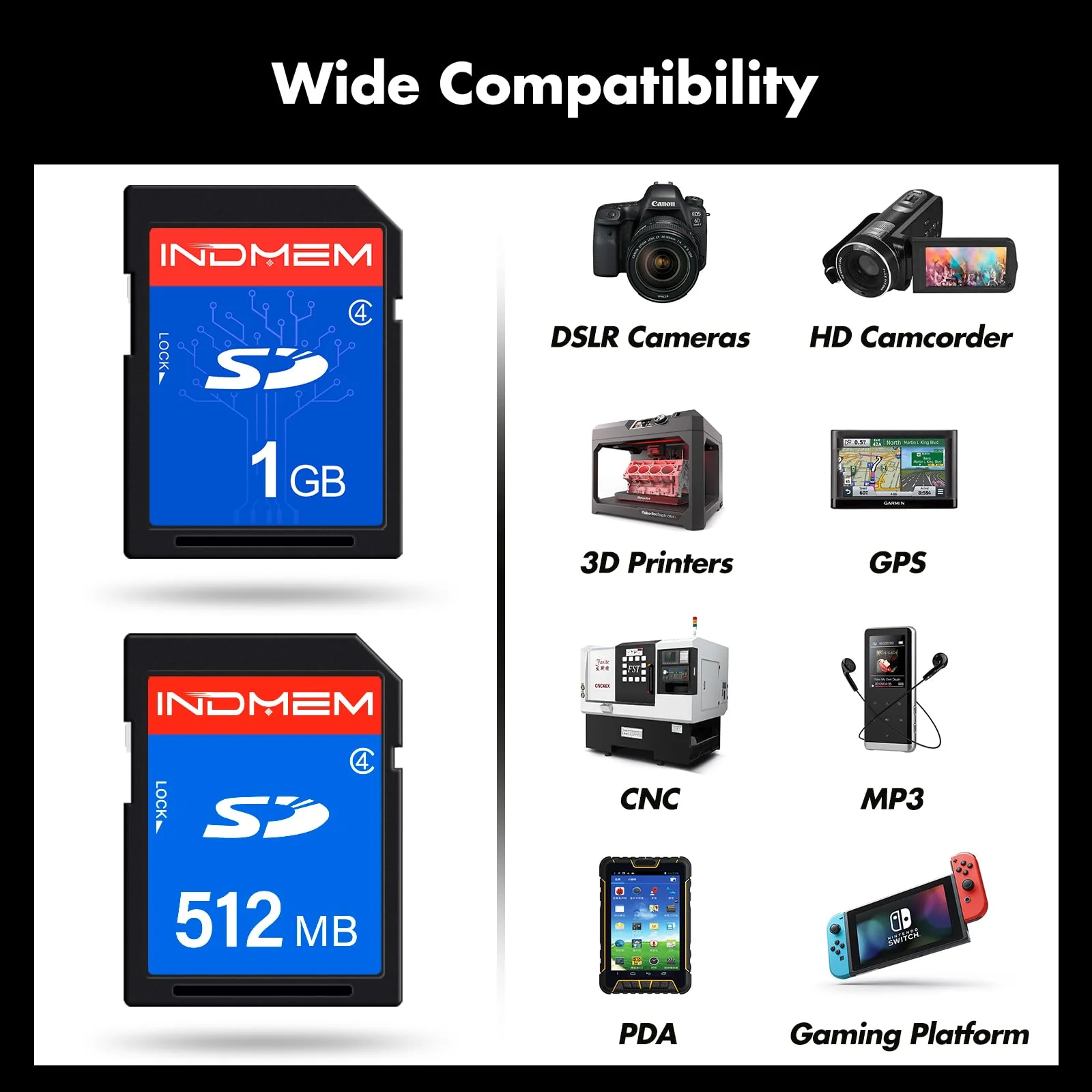 INDMEM SD Card 512MB+1GB,Class 4 Flash Memory Card 1GB MLC Standard Secure Digital Cards Camera Cards - Image 5