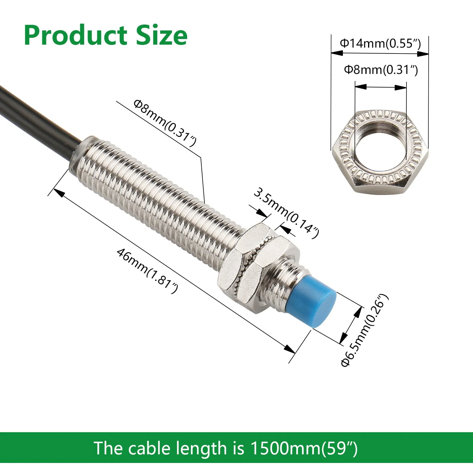 Inductive Proximity Sensor Switch LJ8A3-2-Z,M8,DC10-30V,NO, PNP 300mA,2mm Detecting Distance,3 Wire NO - Image 8