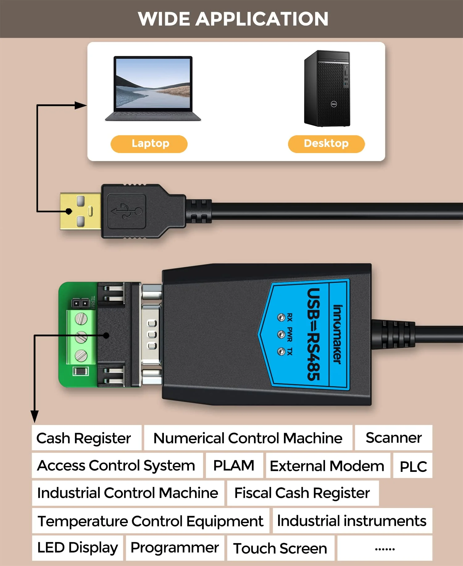 Industrial-Grade USB 2.0 to RS485 Converter Adapter, Based on FTDI Chipset, ESD Protection, Signal&Power Isolation, Support Windows 11,10,8, XP, MacOs, Linux, Global Industrial Brand - Image 3
