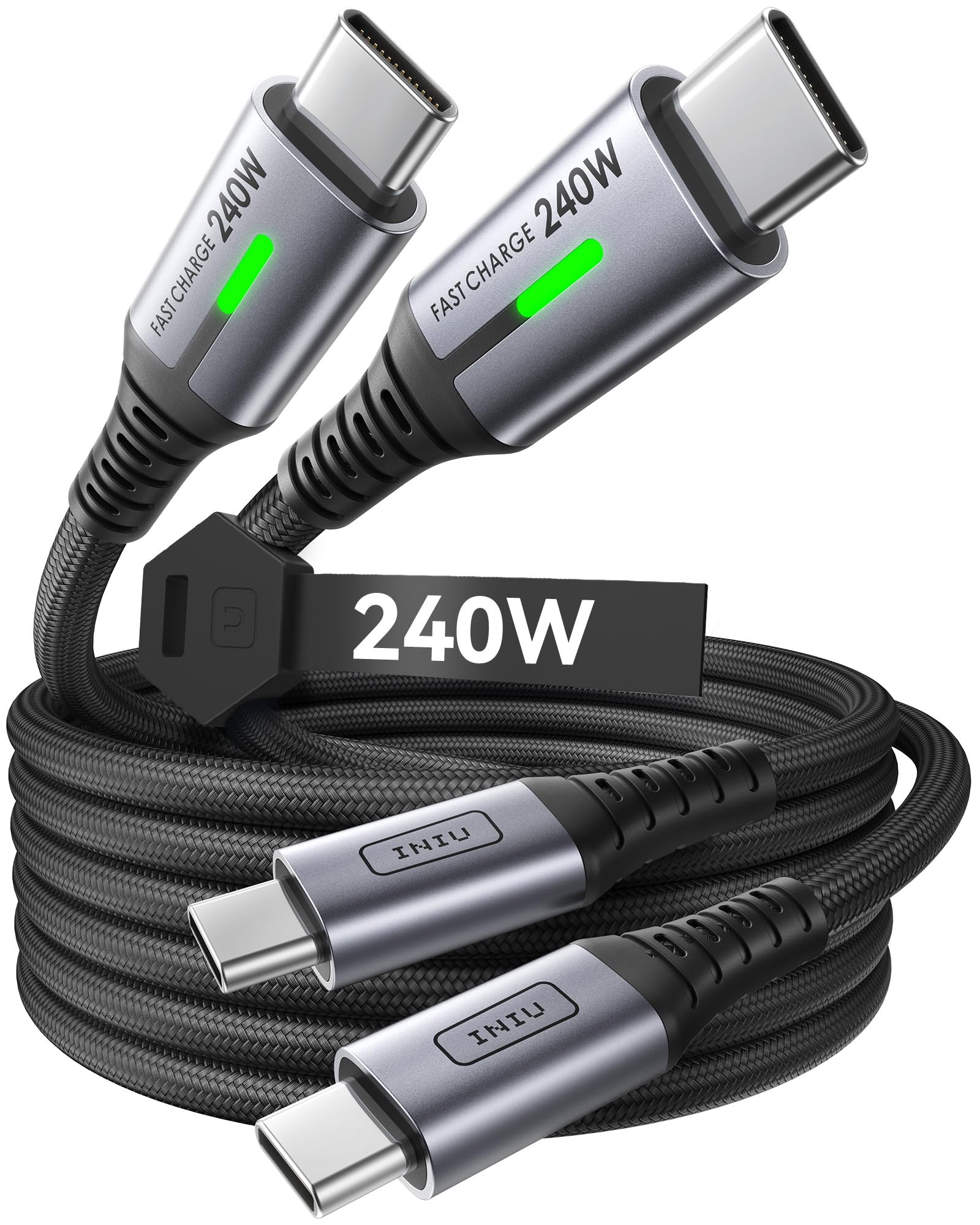 INIU 240 W USB C Cable, [2 Pack 2 m] PD Fast Charging Cable USB C to USB C, Nylon Braided Charging Cable USBC Charger for iPhone 16 15 Pro Max Samsung Galaxy S25 S24 S23 Ultra Pixel 7 iPad Pro MacBook 2m + 2m With LED light
