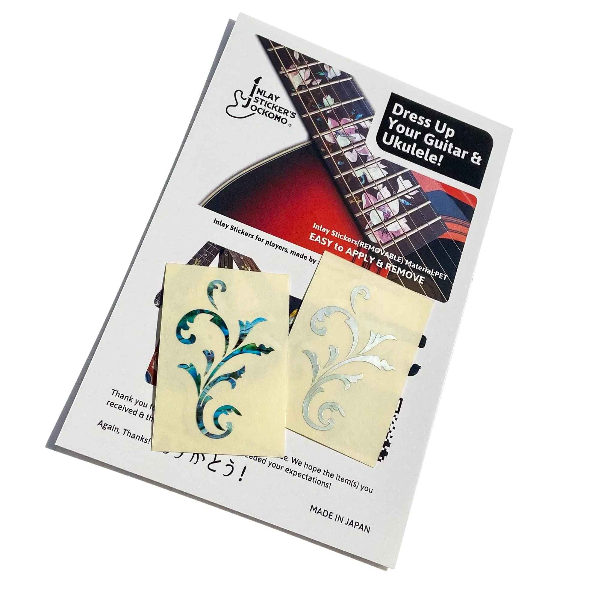 Inlay Stickers for Guitar Headstock - Small Vine (2pcs Set) - White Pearl & Abalone Blue, H-131SV-AZ - Image 6