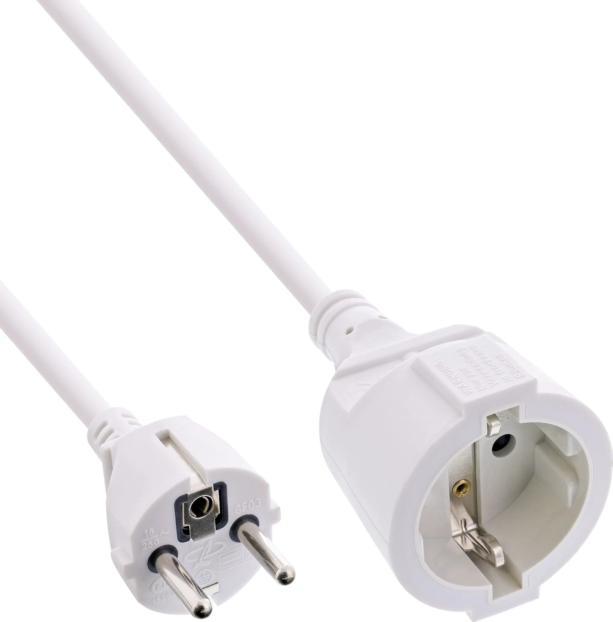 InLine CEE 7/7 Protective Contact Extension Cable for Indoor Use, GS Certified with Child Protection, 230 V, H05VV-F3G1.5, 1 m, White, 16400 W 1m
