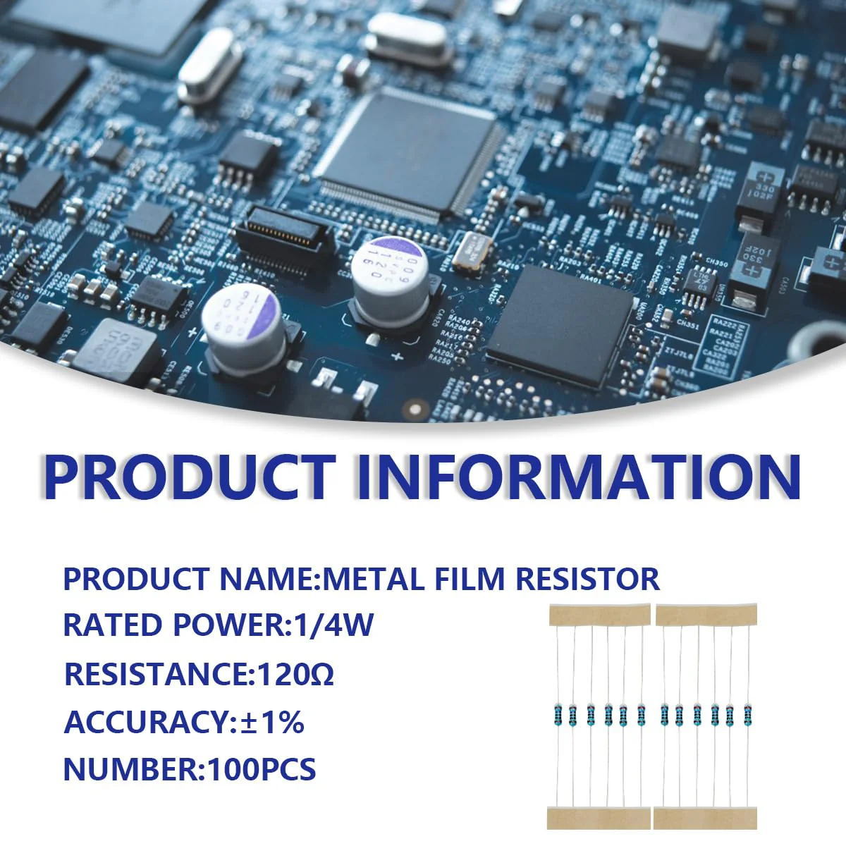 Innfeeltech 1/4 W 1% Tolerance 120 Ohm Metal Film Resistor for DIY Project and Experiments, 100 Pieces 1/4W 120Ω - Image 2