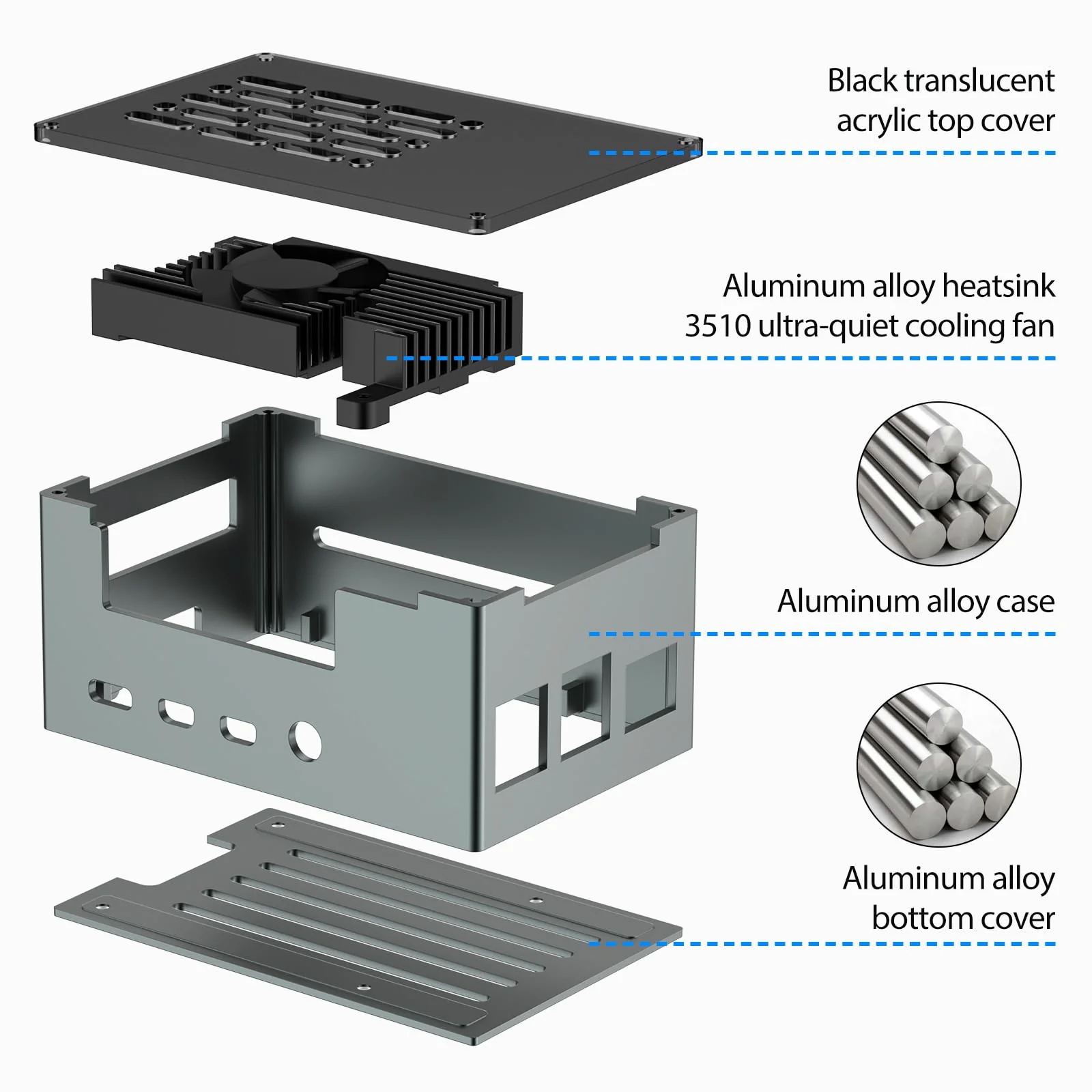 InnoMaker Aluminum Alloy Case for Raspberry Pi 4 - Compatible with DAC/DAC PRO/AMP/AMP PRO/RS485&CAN HAT, 3510 PWM Fan & Passive Heatsink Cooling for Expanded Boards - Image 6