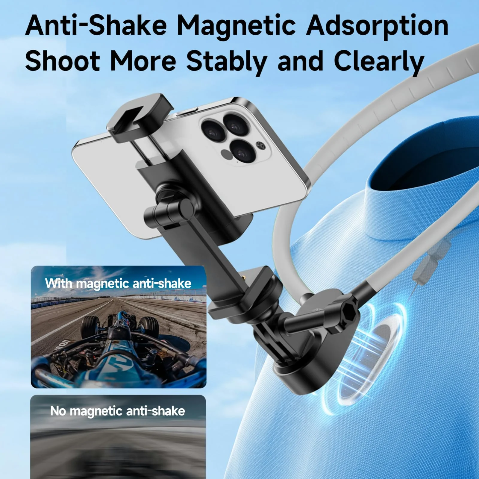 INOVAGEN Neck Mount,Neck Phone Holder,Magnetic Anti-Shake,POV/Vlog Recording,Hand Free Selfie Neck Phone Mount for Phones and GoPro Max Hero 12 11 10 DJI Action 3,Insta360 (i7U with Phone Holder) i7U With Phone Holder - Image 3