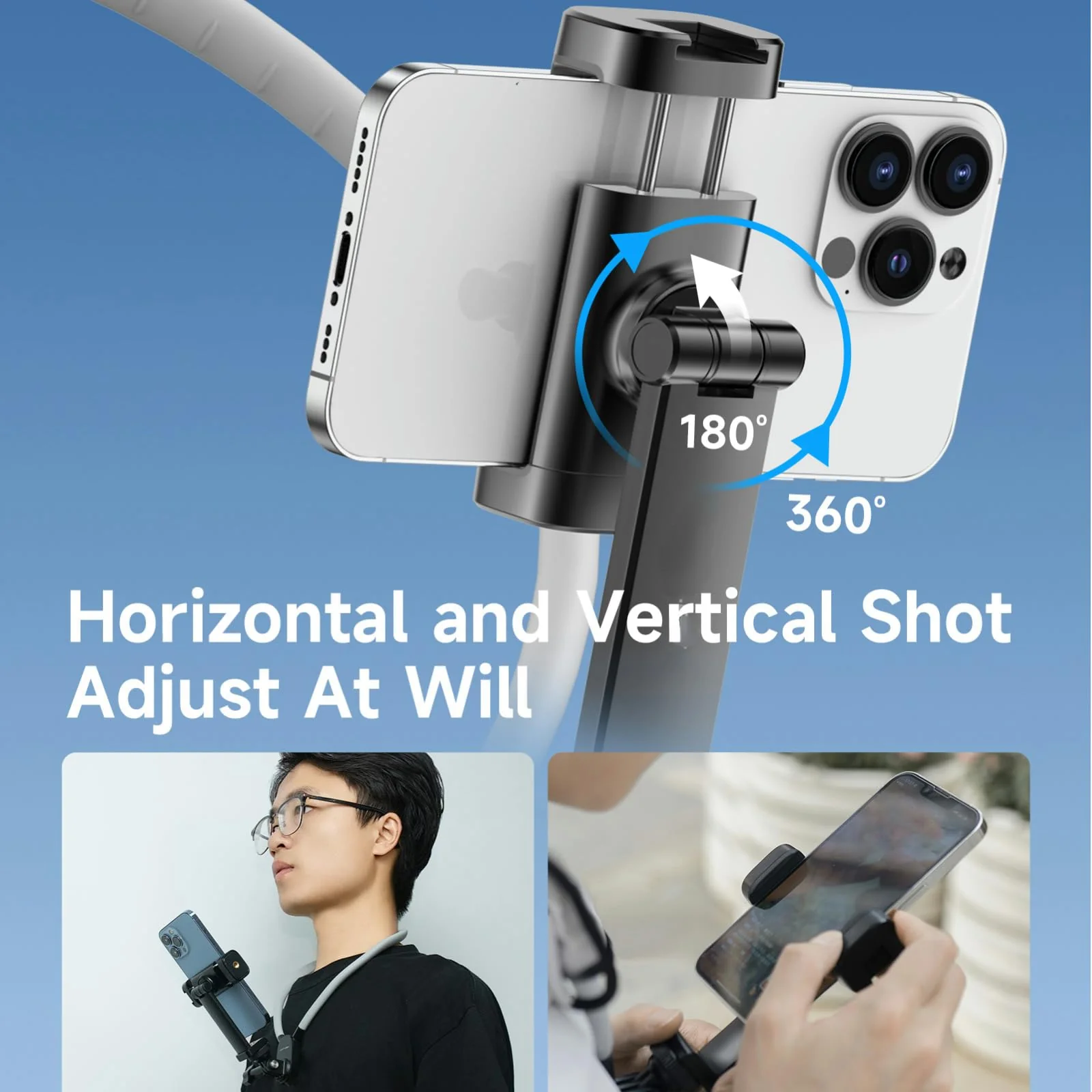 INOVAGEN Neck Mount,Neck Phone Holder,Magnetic Anti-Shake,POV/Vlog Recording,Hand Free Selfie Neck Phone Mount for Phones and GoPro Max Hero 12 11 10 DJI Action 3,Insta360 (i7U with Phone Holder) i7U With Phone Holder - Image 5