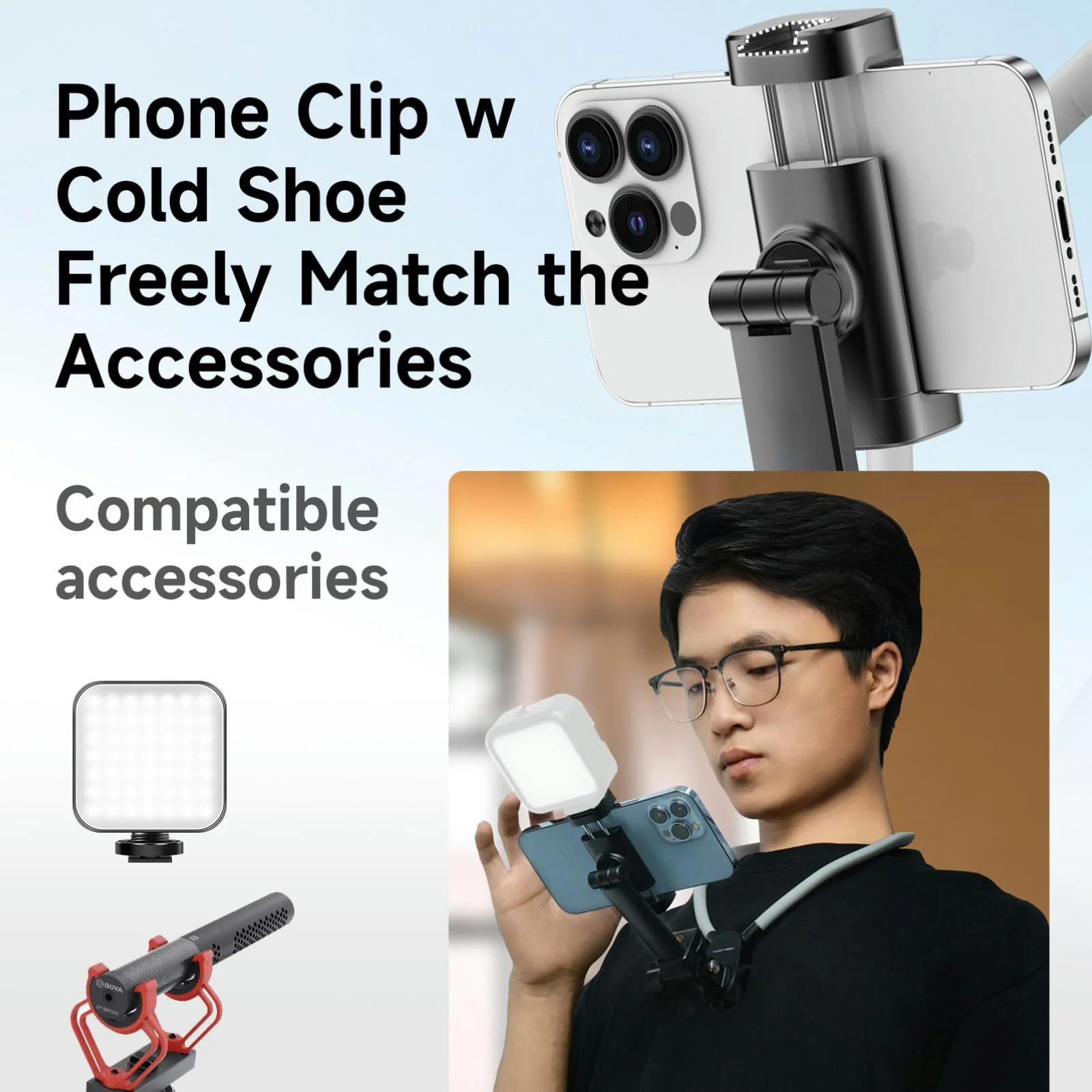 INOVAGEN Neck Mount,Neck Phone Holder,Magnetic Anti-Shake,POV/Vlog Recording,Hand Free Selfie Neck Phone Mount for Phones and GoPro Max Hero 12 11 10 DJI Action 3,Insta360 (i7U with Phone Holder) i7U With Phone Holder - Image 7
