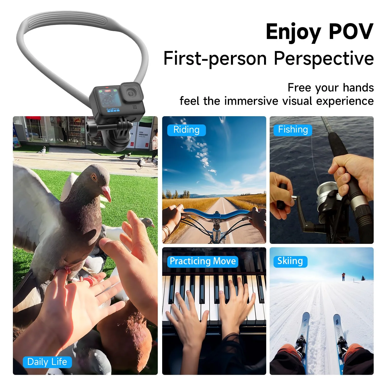 INOVAGEN Neck Mount,Neck Phone Holder,Magnetic Anti-Shake,POV/Vlog Recording,Hand Free Selfie Neck Phone Mount for Phones and GoPro Max Hero 12 11 10 DJI Action 3,Insta360 (i7U with Phone Holder) i7U With Phone Holder - Image 8