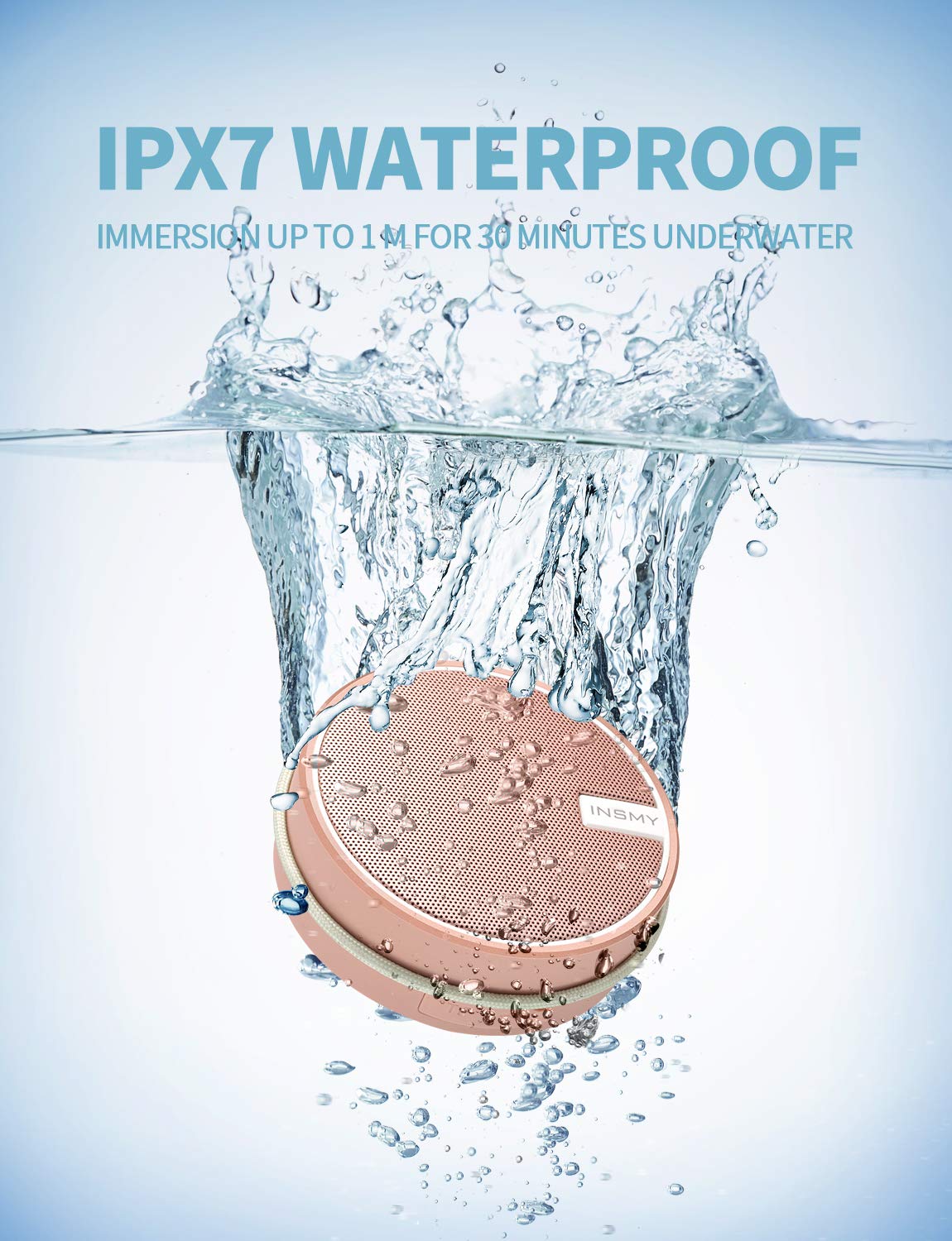 INSMY C12 IPX7 Waterproof Shower Bluetooth Speaker, Portable Small Speaker, Speakers Bluetooth Wireless Loud Clear Sound Support TF Card Suction Cup for Outdoor Kayak Canoe Beach Gift (Cashmere Pink) Cashmere Pink - Image 2