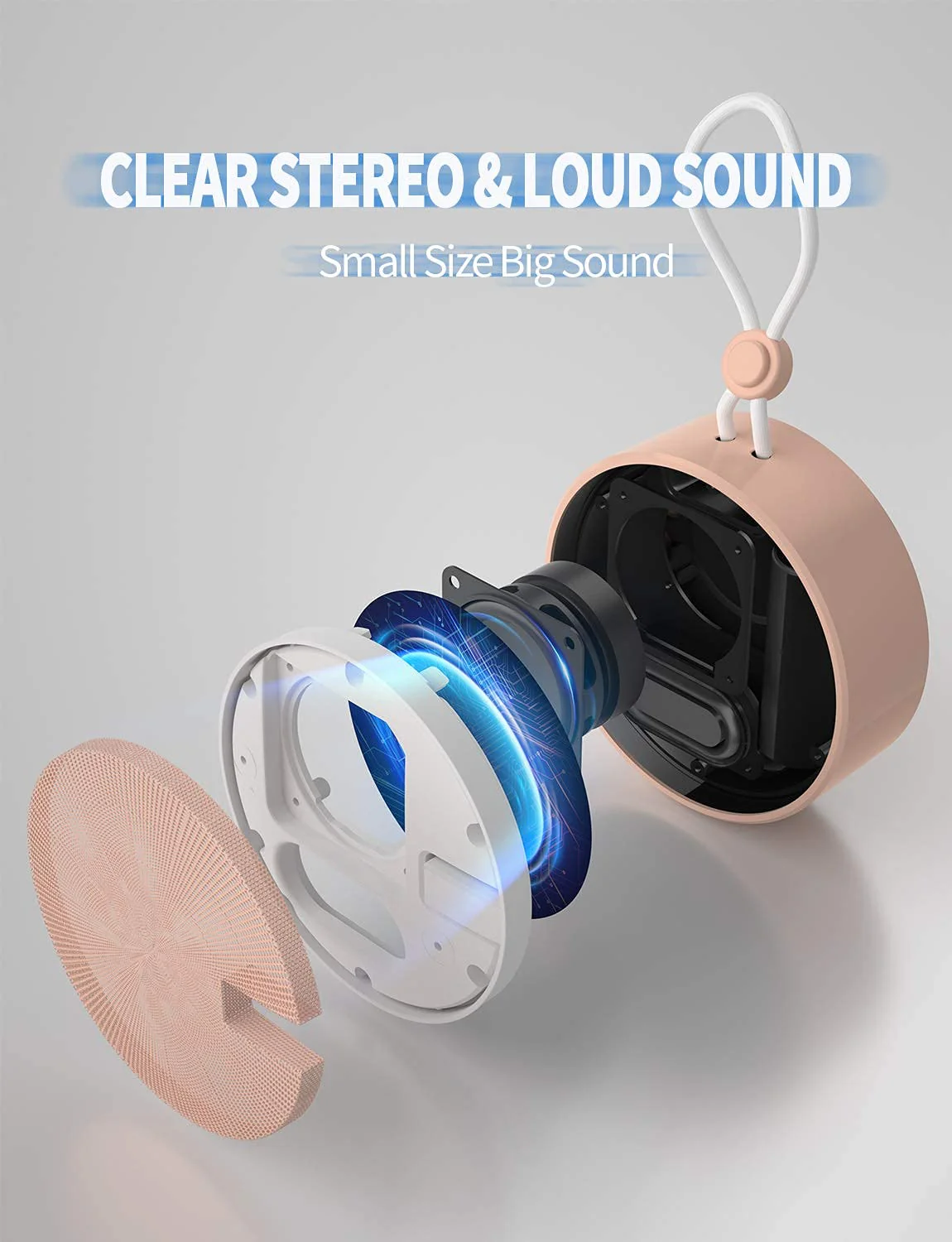 INSMY C12 IPX7 Waterproof Shower Bluetooth Speaker, Portable Small Speaker, Speakers Bluetooth Wireless Loud Clear Sound Support TF Card Suction Cup for Outdoor Kayak Canoe Beach Gift (Cashmere Pink) Cashmere Pink - Image 7