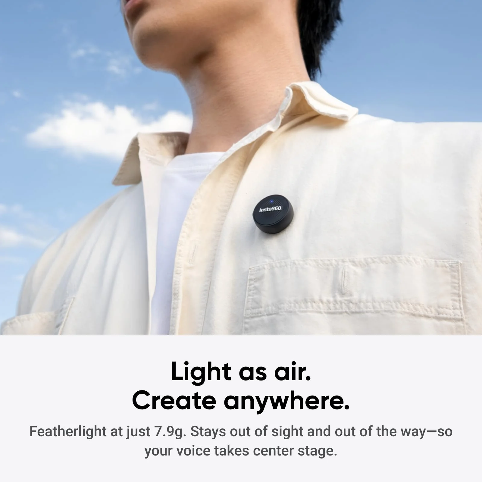 Insta360 Mic Air Transmitter, 7.9g Ultralight, Wireless Microphone, Noise Cancelling, Vlog, Streaming, Compatible X5/X4/Ace Pro 2/GO Ultra - Image 2