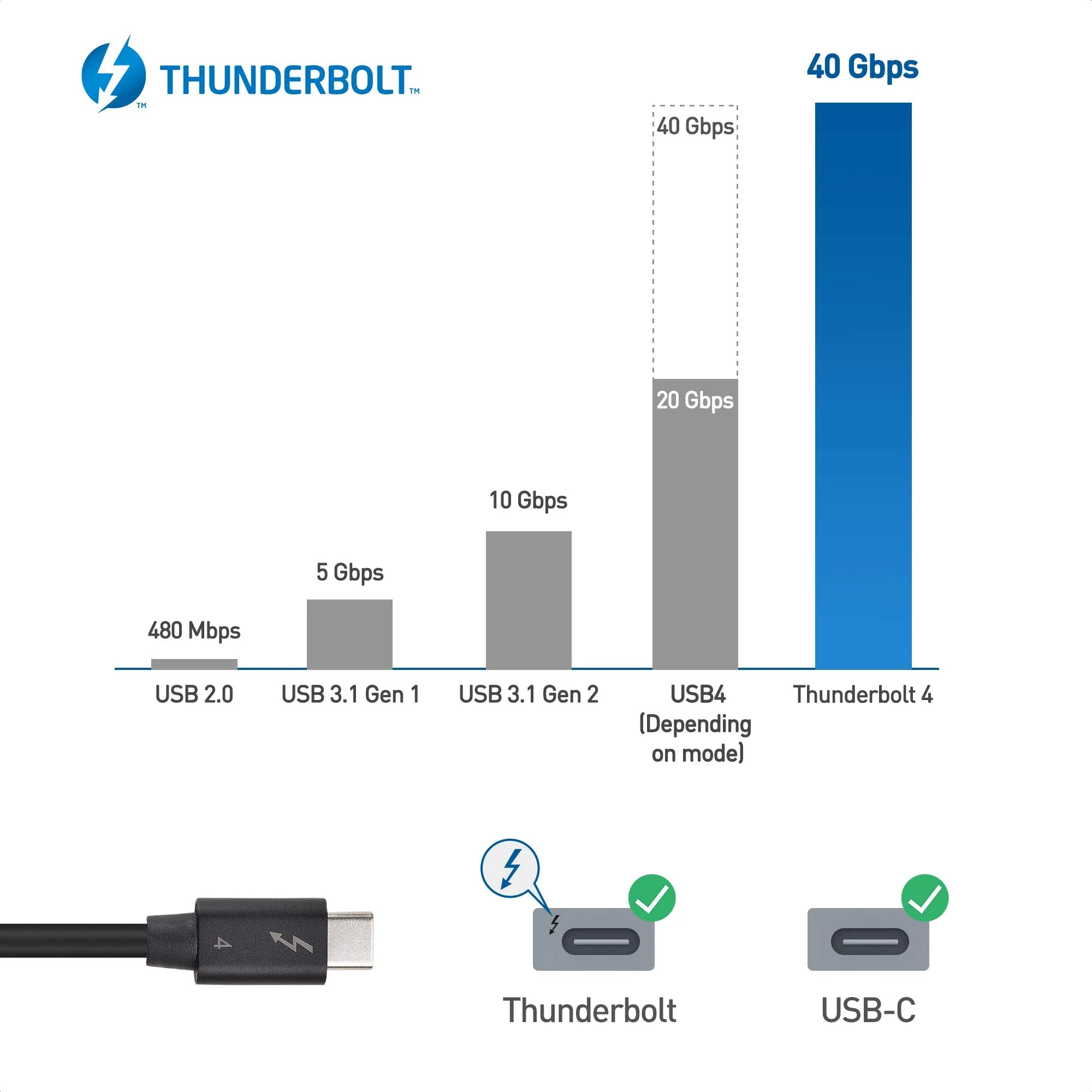 [Intel Certified] Cable Matters 40Gbps USB4 Thunderbolt 4 Cable 2.6ft with 8K Video and 100W Charging - 0.8m - Backwards Compatible with Thunderbolt 3 Cable and USB-C 2.6 Feet - Image 4
