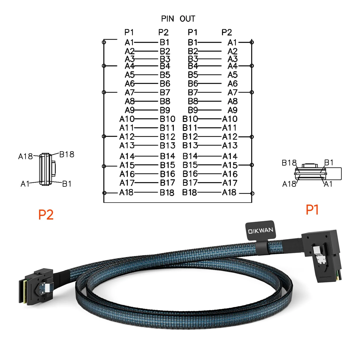 Internal Mini SAS SFF-8087 to Right Angle SFF-8087 Cord, Internal Mini SAS to Mini SAS Cable, Compatible with RAID or PCI Express Controller, 2.5FT /0.75M 2.62FT - Image 2
