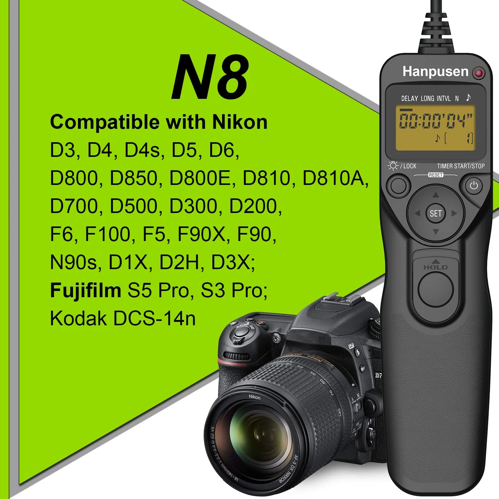 Intervalometer HANPUSEN Camera Timer Remote Shutter Release Time Lapse for Nikon D3, D4, D4s, D5, D6, D800, D850, D800E, D810, D810A, D700 N8 for Nikon - Image 5