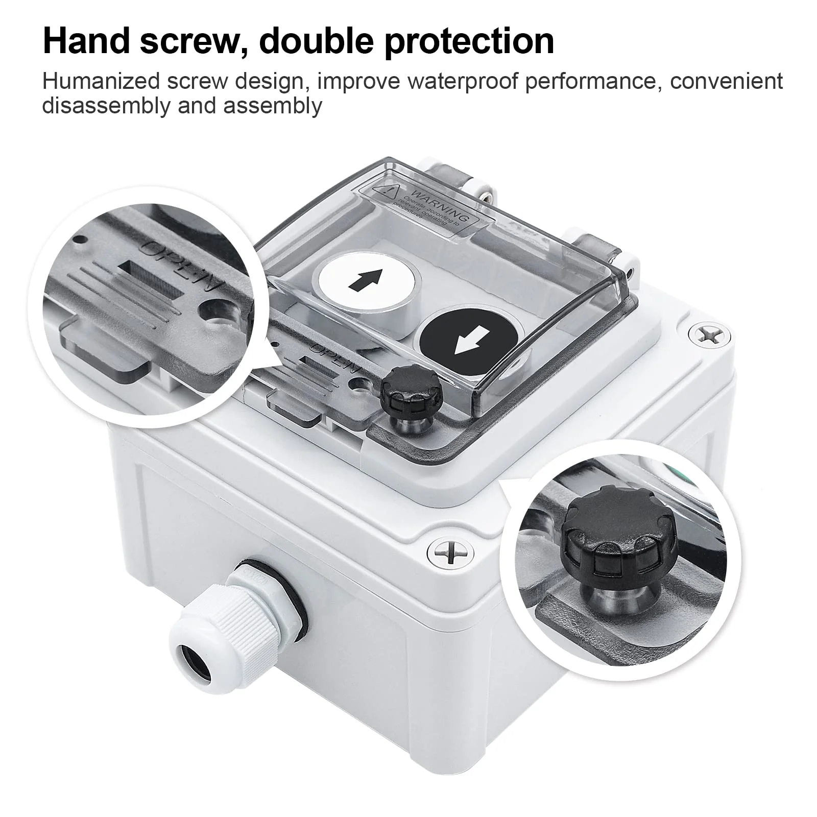 IP67 Button Switch Outdoor Waterproof Box 2 Push Button White Up Black Down Button with Protective Cover Anti-misoperation Switch(AC/DC 6A-110V/3A-240V/2.5A-380V) 2 Buttons-White Up & Black Down Self-Resetting - Image 6