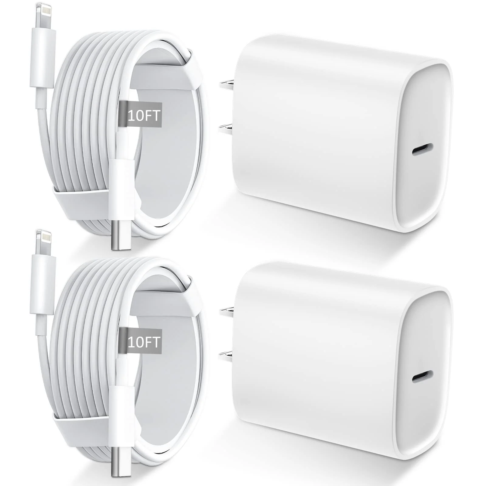 iPhone 13 12 11 Fast Charger [MFi Certified],10FT Long Fast Charging Lightning Cable with 20W USB C Charger Block for iPhone13/13Pro Max/12/12 Pro Max/11/11Pro/XS/Max/XR/X/8Plus,iPad,2 Pack White