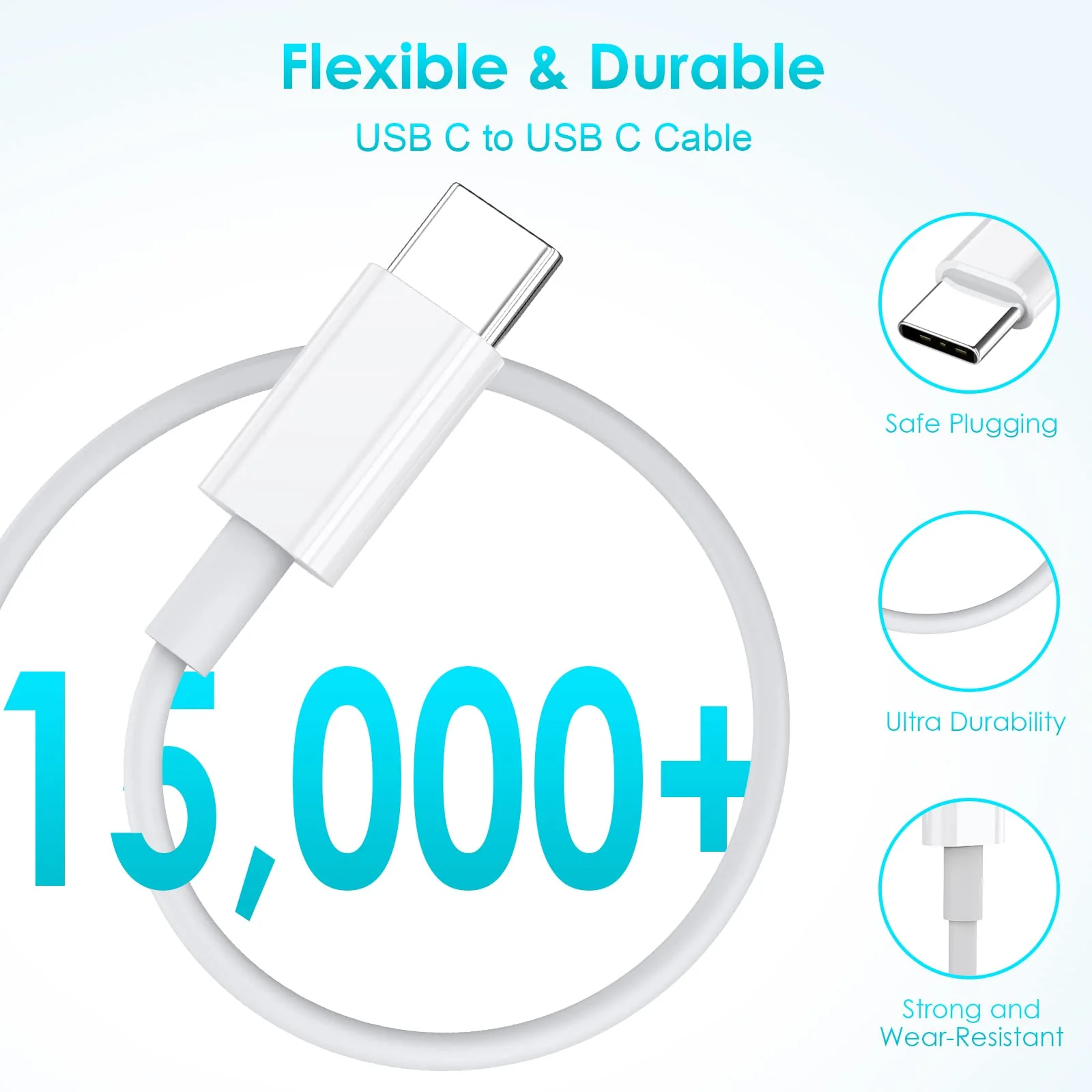 iPhone 15 Charging Cable, USB C Cable, 2 Pieces, 1 m, 60 W, USB C to USB C Fast Charging Cable, PD3.0 USB C Charging Cable for iPhone 15/15Pro/15ProMax, Samsung S23/S22/S21 Series, Huawei Type-C 2Pack1M - Image 3
