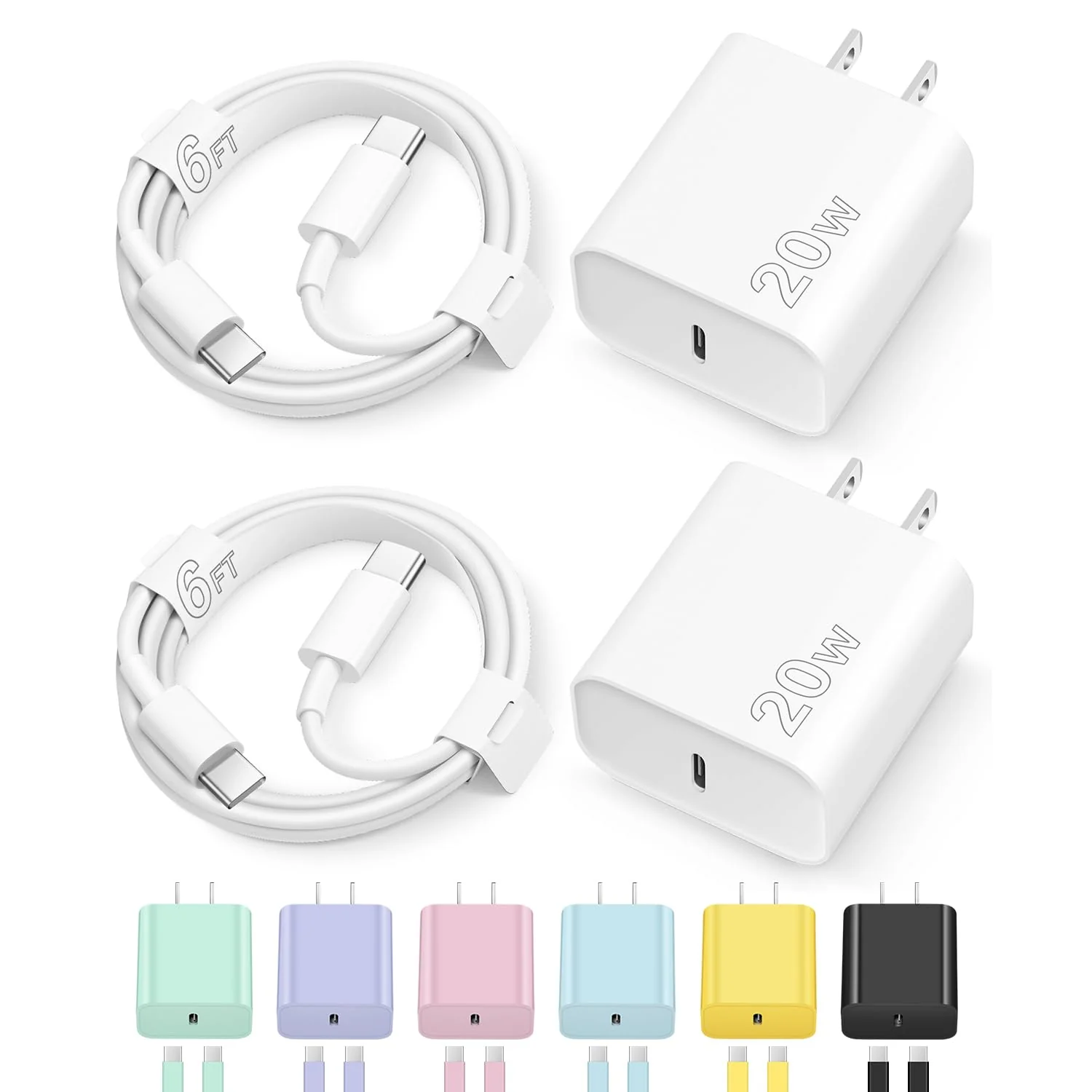iPhone 16 15 Charger Fast Charging Type C Charger USB C Charger Block iPhone 16 Charger with 2 Pack 6FT Cable for iPhone 16/16 Plus/16 Pro/16 Pro Max/iPhone 15/15 Pro Max/iPad Pro/AirPods White 20W