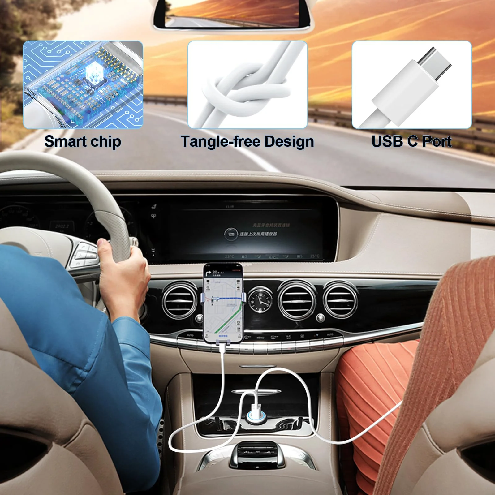 iPhone 16 Car Charger USB C Car Charger Adapter 2Pack 48W PD&QC4.0 Dual Port iPhone Car Charger with USB C to C Cable for iPhone 16/15 Series, Samsung Galaxy Series, iPad Pro, AirPods,Pixel,and More - Image 5