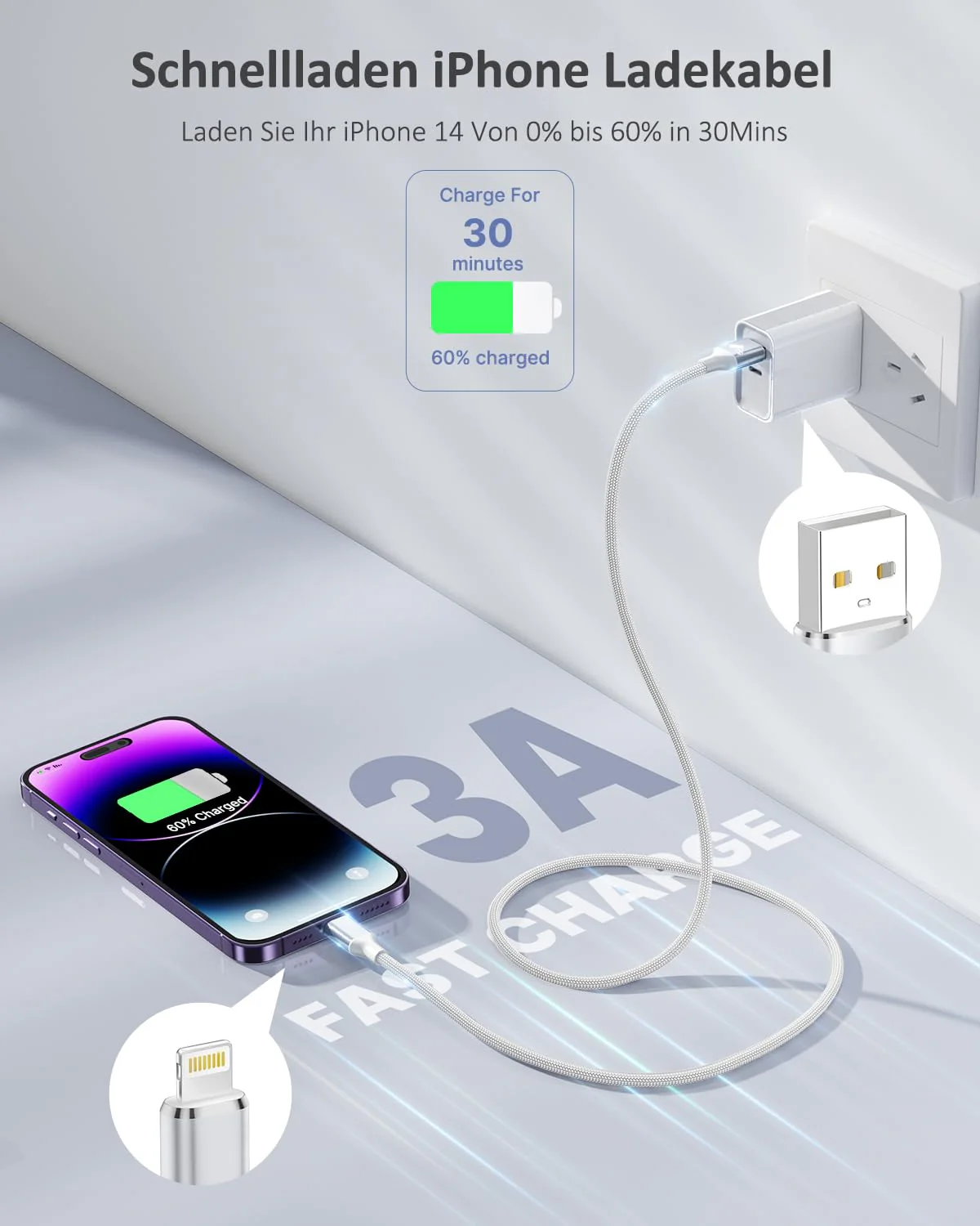 iPhone Charging Cable, Lightning Cable 2 m iPhone Charging Cable Fast Charging Cable MFi Certified iPhone Cable Fast USB Lightning Cable for iPhone 14 13 12 11 Pro Max Mini XS XR X 8 7 6 6s Plus 5 SE iPhone Ladekabel 2M White - Image 3