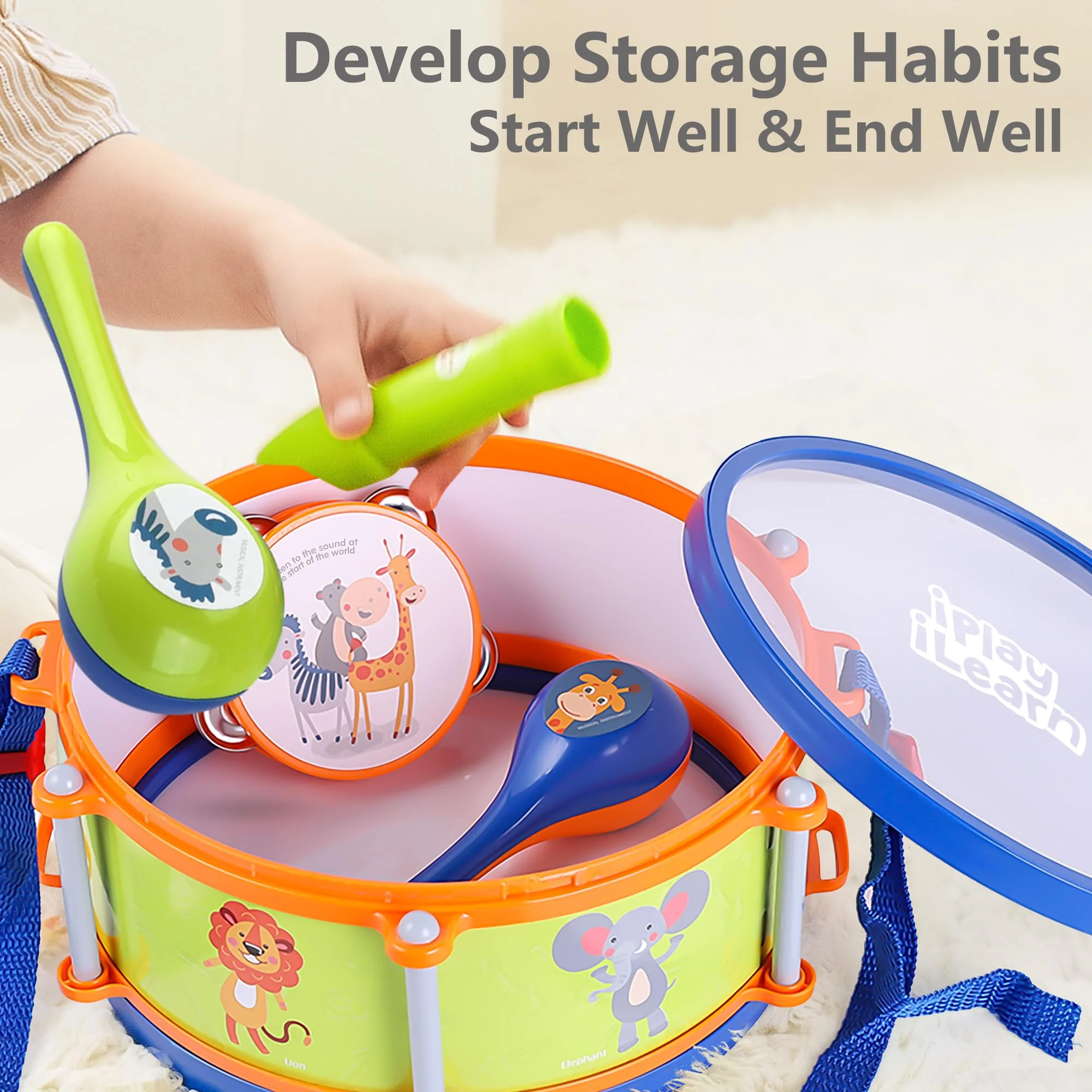 iPlay, iLearn Toddler Musical Instruments Toys, Kids Drum Set, Baby Trumpet, Percussion, Harmonica, Maraca, Flute, Tambourine, Birthday Gifts for 18 Months Olds Ages 2 3 4 5 Years Boys Girls Children - Image 6