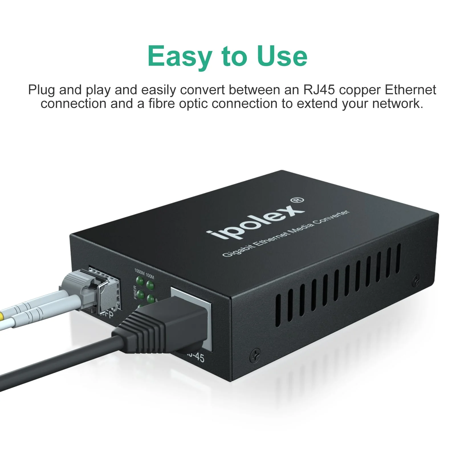 ipolex Gigabit Single-Mode LC Fiber to Ethernet Media Converter with SFP LX Module, 1.25G SFP Fiber to Copper RJ45, 1000Base-LX to 10/100/1000Base-TX, 1310nm, SMF, Transmission up to 20-KM Standard Kit #2: SFP 20km x1 - Image 2