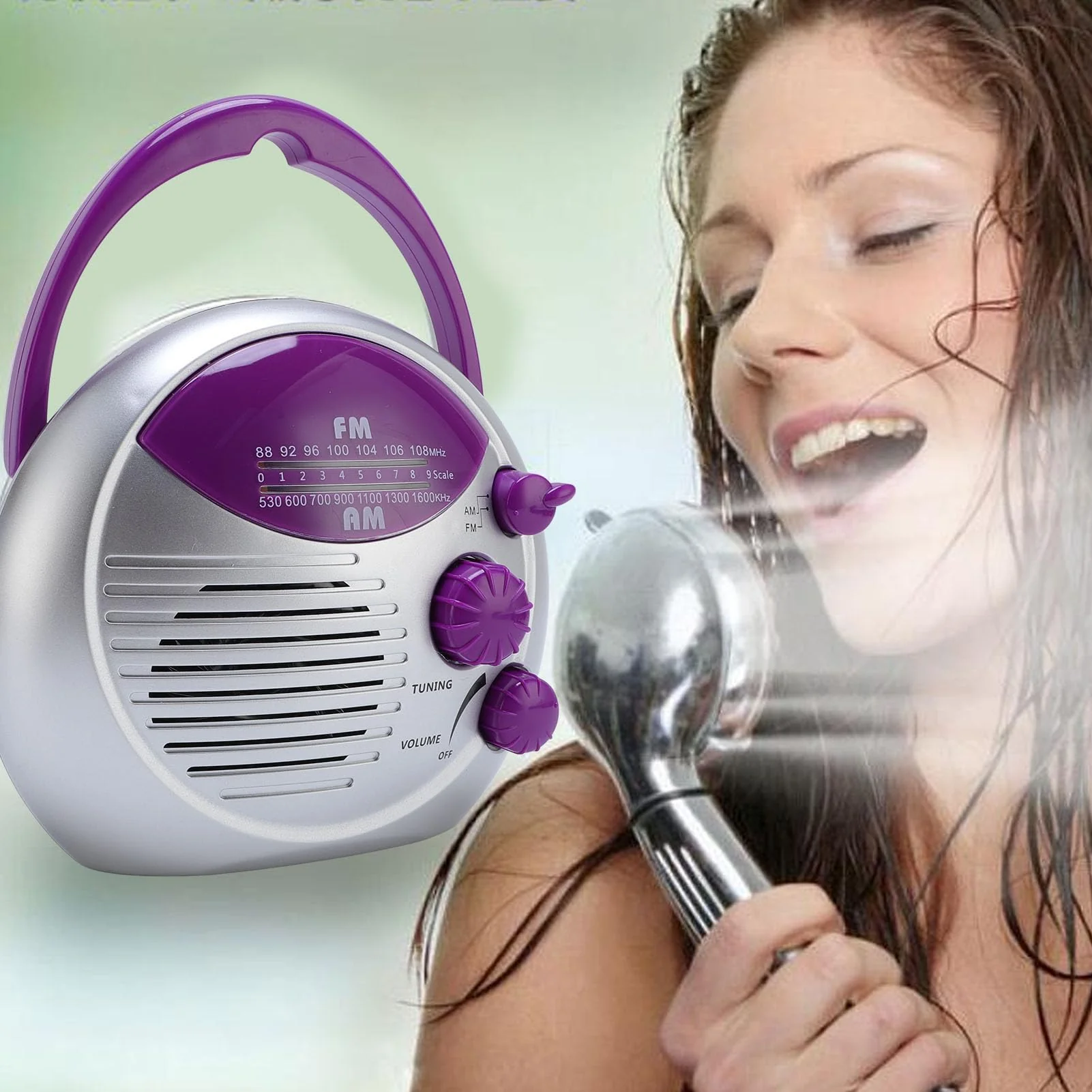 IPX4 Water Proof Shower Radio, Portable AM FM Radio for Bathroom Kitchen Outdoor, Battery Powered FM: 88-108MHz AM: 530-1600KHz - Image 2