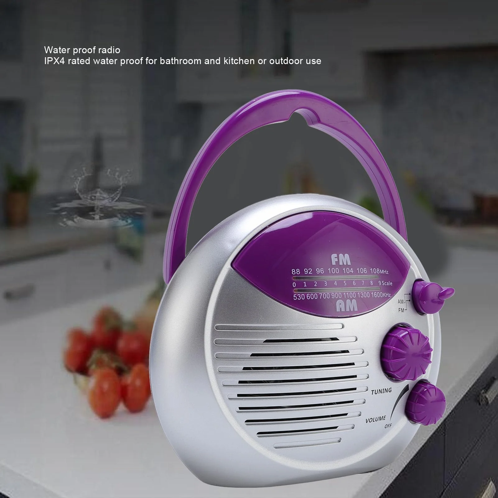 IPX4 Water Proof Shower Radio, Portable AM FM Radio for Bathroom Kitchen Outdoor, Battery Powered FM: 88-108MHz AM: 530-1600KHz - Image 3