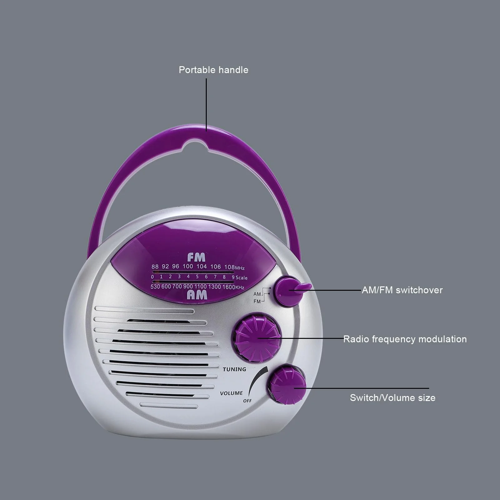 IPX4 Water Proof Shower Radio, Portable AM FM Radio for Bathroom Kitchen Outdoor, Battery Powered FM: 88-108MHz AM: 530-1600KHz - Image 4