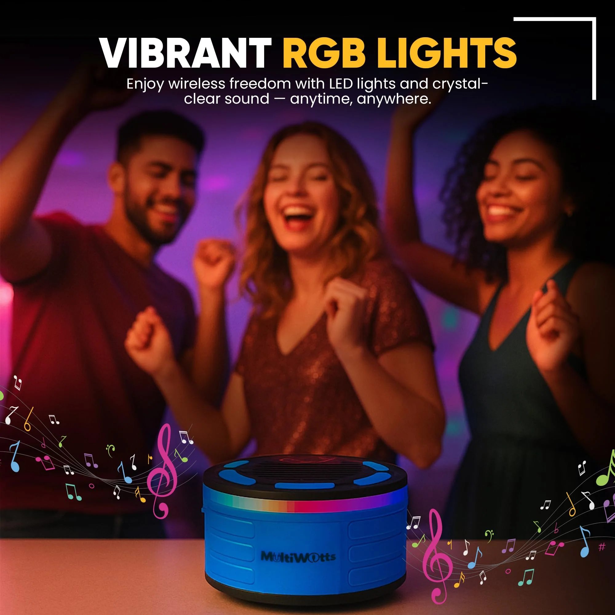 IPX7 Waterproof Bluetooth Speaker with Time, Floating Portable Speaker for Shower, Pool & Beach, Includes MTB Handlebar Holder, Suction Cup & Carabiner, RGB Lights, FM Radio, USB-C - Gifts - Image 5