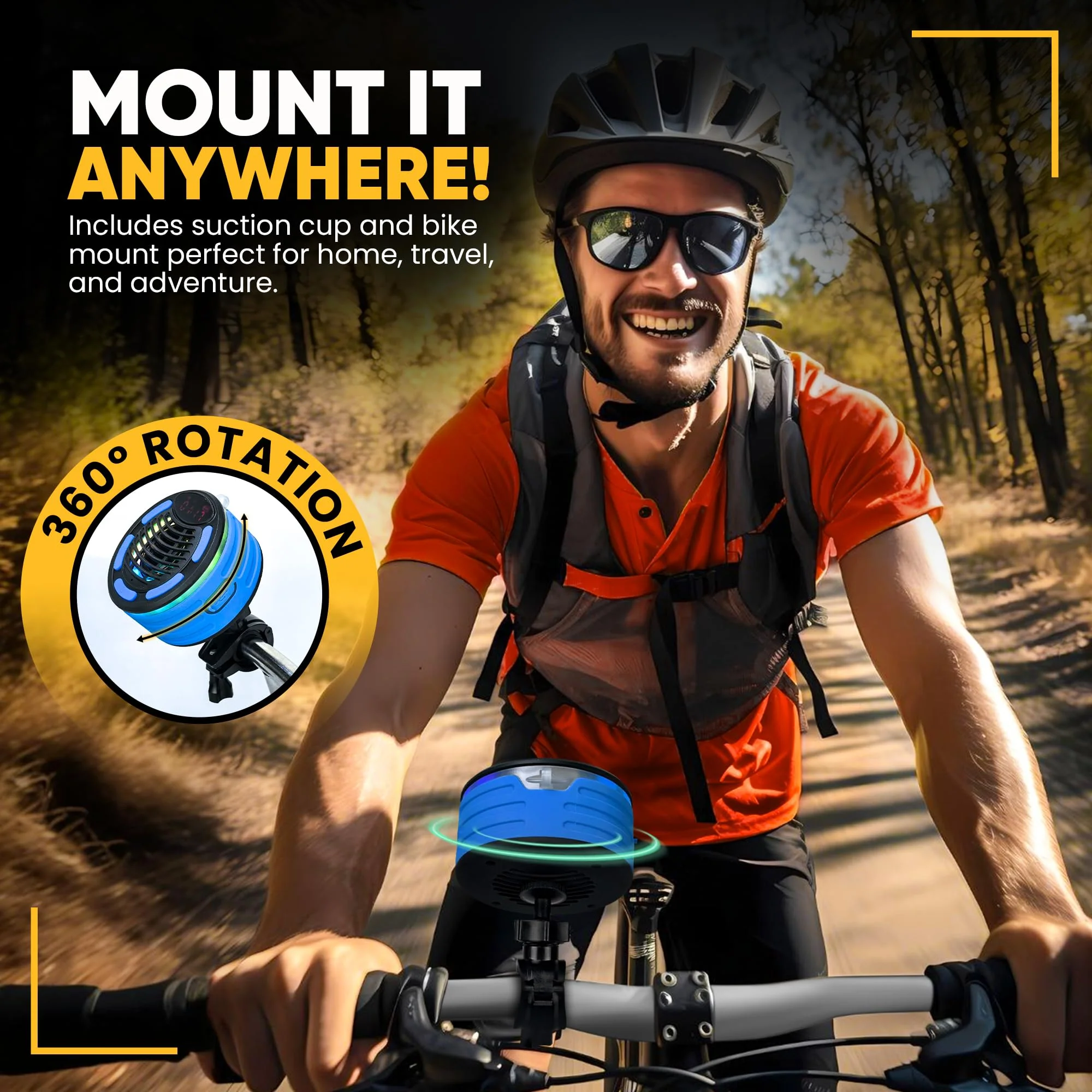 IPX7 Waterproof Bluetooth Speaker with Time, Floating Portable Speaker for Shower, Pool & Beach, Includes MTB Handlebar Holder, Suction Cup & Carabiner, RGB Lights, FM Radio, USB-C - Gifts - Image 9