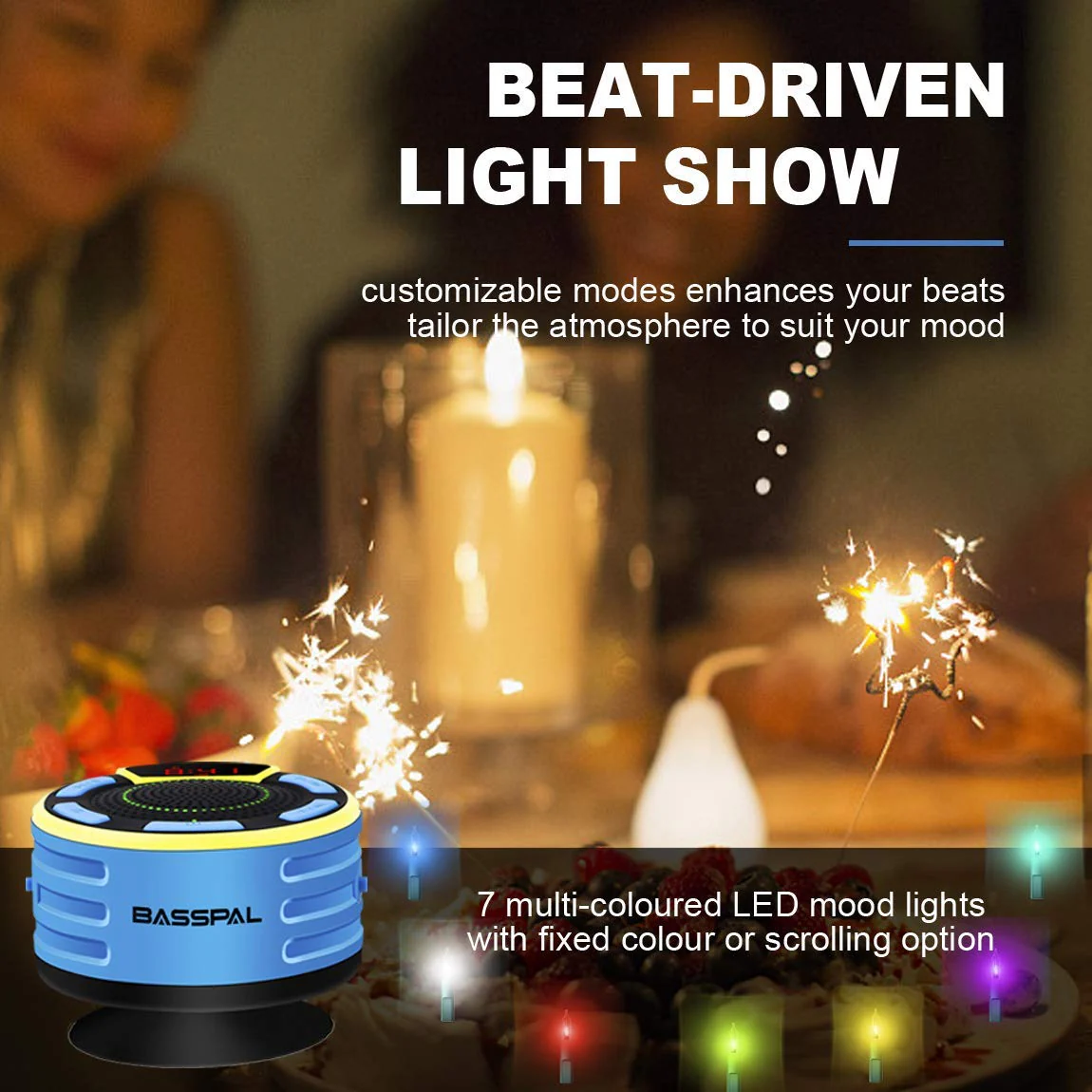 IPX7 Waterproof Speaker, Bluetooth Portable Wireless Shower Speakers with LED Display, FM Radio, Suction Cup, Light Show, TWS, Loud Stereo Sound for Pool Beach Home Party Travel Outdoors BLUE - Image 3