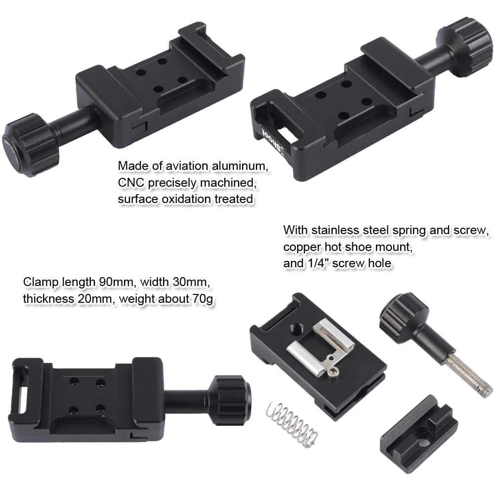 iShoot Metal Clamp with Universal Hot Shoe Mount Compatible with 39mm Arca-Swiss Fit Quick Release Pate L-Shaped Camera Holder Bracket Support & Speedlite Flash of Standard Cold Foot - Image 3