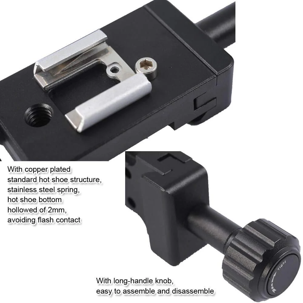 iShoot Metal Clamp with Universal Hot Shoe Mount Compatible with 39mm Arca-Swiss Fit Quick Release Pate L-Shaped Camera Holder Bracket Support & Speedlite Flash of Standard Cold Foot - Image 4