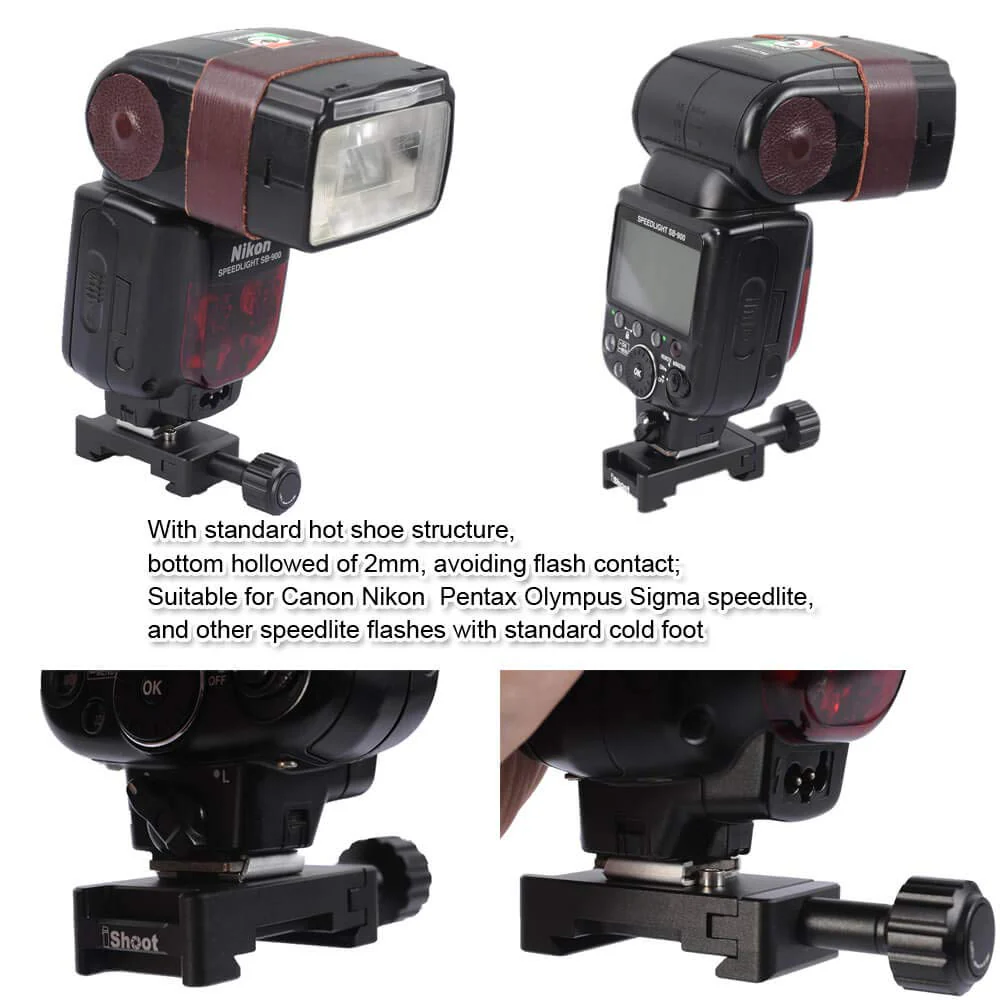 iShoot Metal Clamp with Universal Hot Shoe Mount Compatible with 39mm Arca-Swiss Fit Quick Release Pate L-Shaped Camera Holder Bracket Support & Speedlite Flash of Standard Cold Foot - Image 5