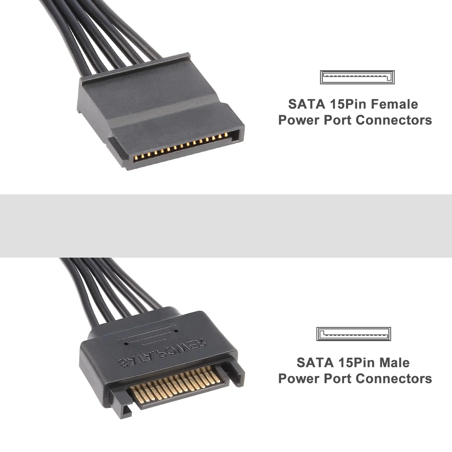 J&D 15 Pin SATA Power Extension Cable (3Pack), Sata Male to Female Cable, Sata Power Cable Extension, 10 inch, Black (3 Pack) 3 Pack - Image 4