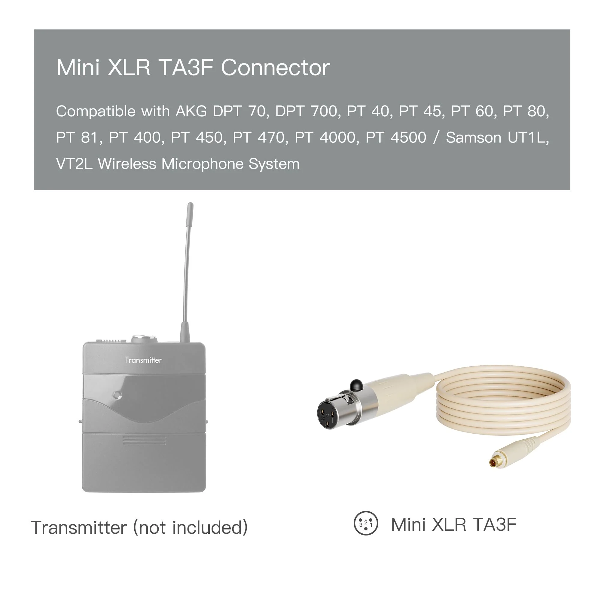 J K Pro Headset Headworn Microphone MIC-J 071S Compatible with AKG Samson Wireless Transmitter - Mini XLR 3Pin Connector - Image 2