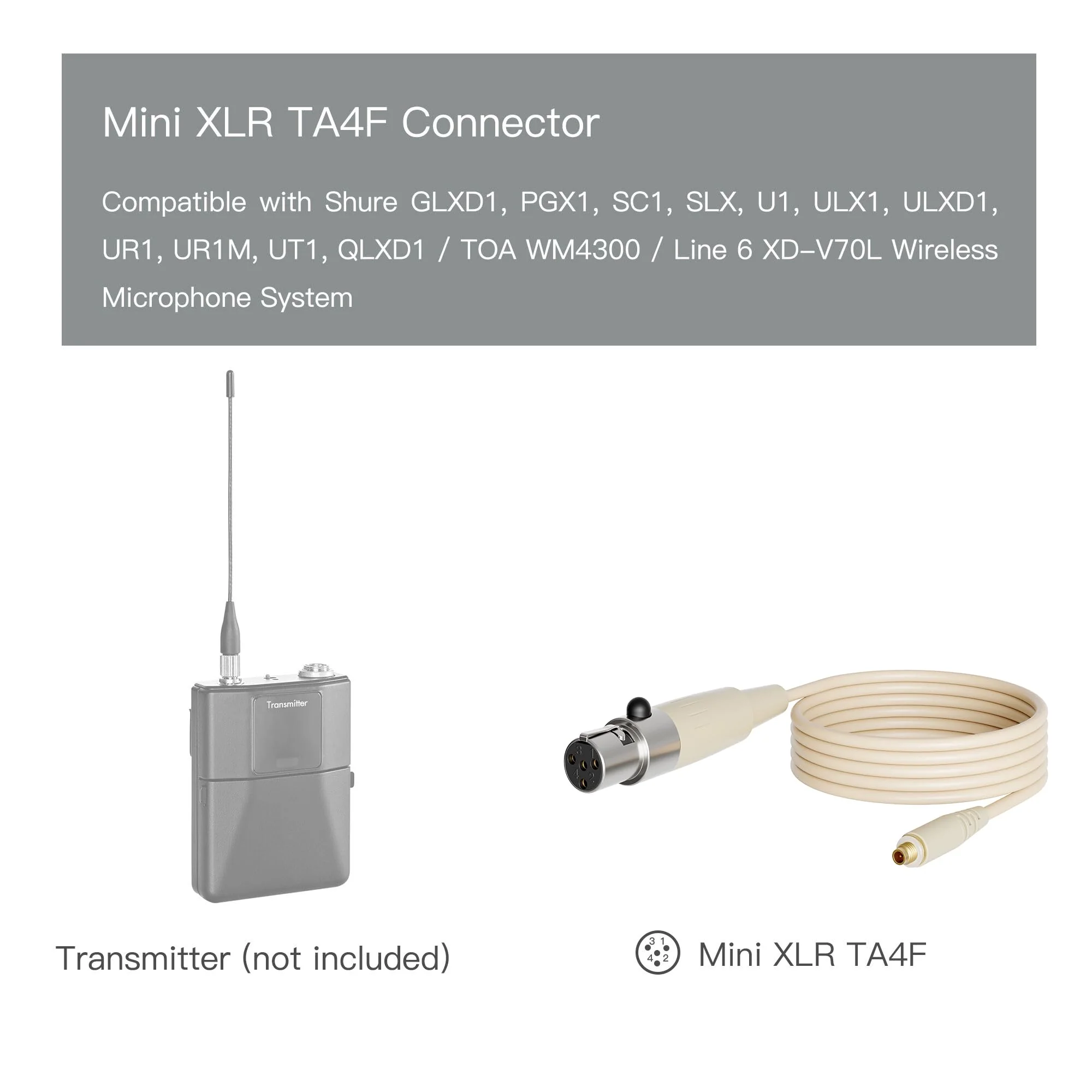 J K Professional Headset/Headworn Microphone MIC-J 071S Compatible with Shure Wireless System - TA4F Microdot Detachable Cable - Image 2