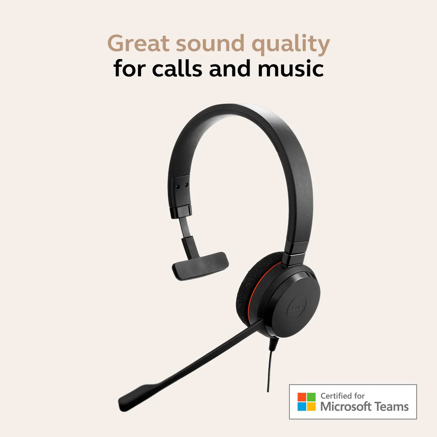 Jabra Evolve 20 Wired Headset (2025 Edition) - Single-Ear Set for Office and Work from Home - Call Control - Certified for MS Teams - USB-C/A Connectivity - Black Mono Teams Certified - Image 3